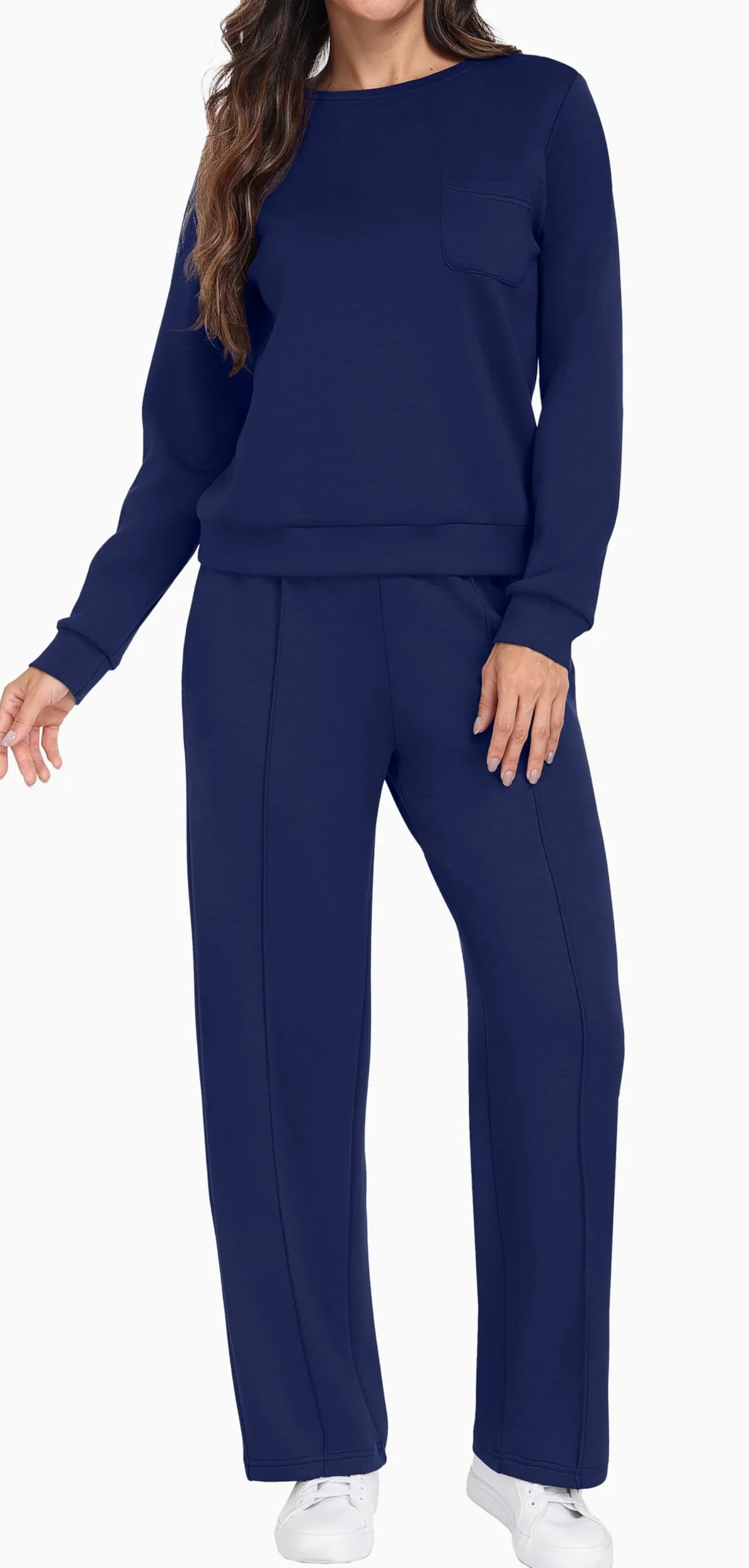 GRECERELLE Conjunto completo de chándal para mujer, de manga larga, para otoño, ropa de descanso, ropa deportiva, casual, cuello redondo, tops y pantalones de correr con bolsillos