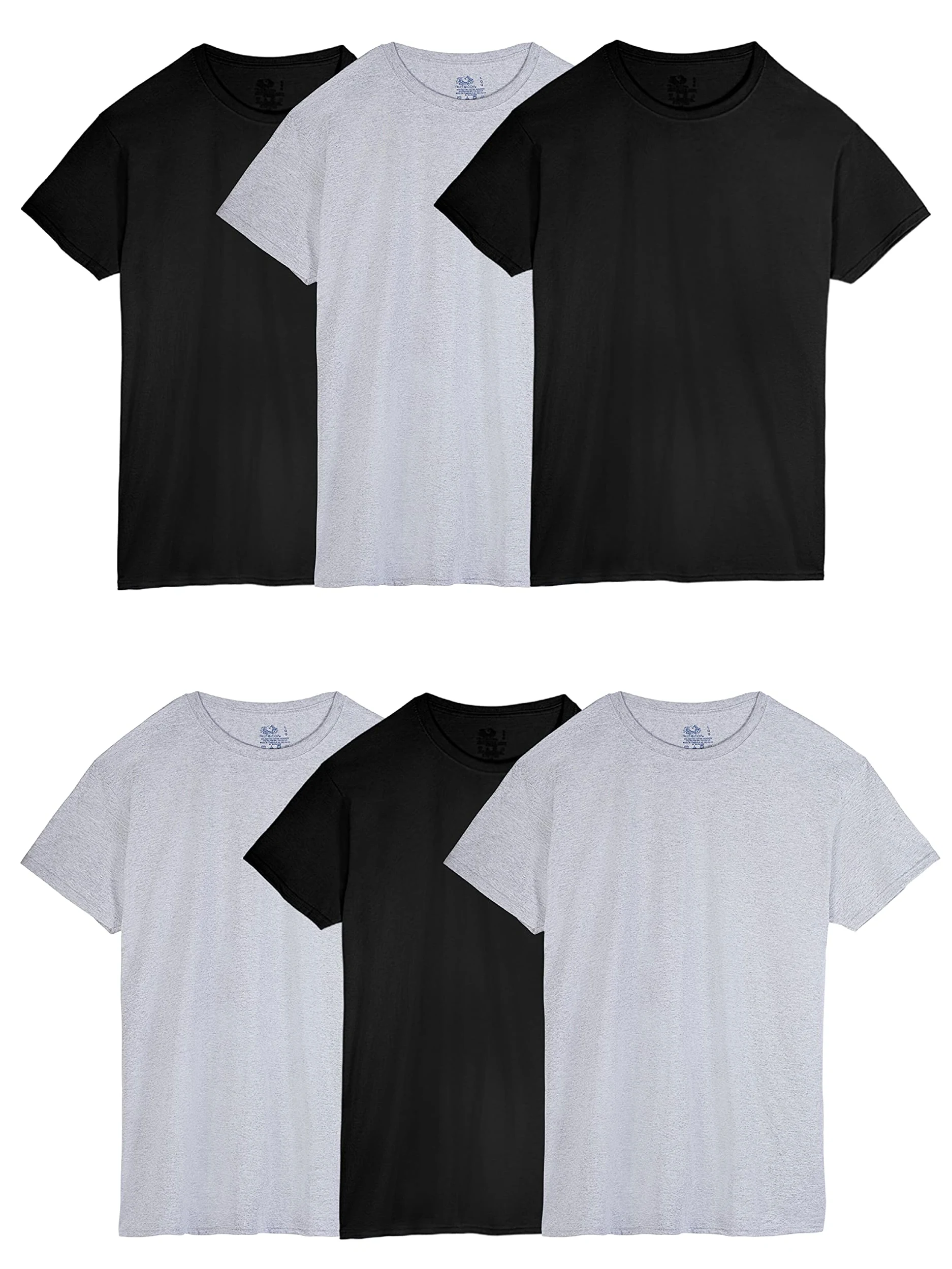 Fruit of The Loom Men's Stay Tucked Crew T-Shirt, Classic Fit - Black/Grey - 6 Pack, Medium