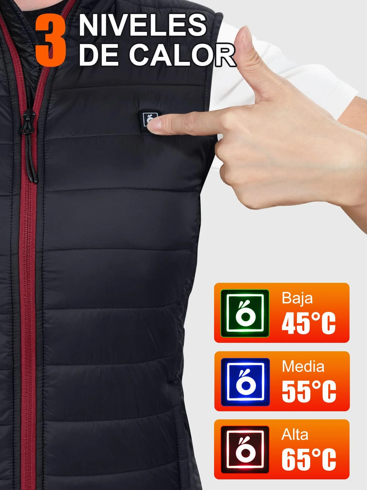 Chaleco Calefactable Mujer con Batería USB 10000mAh, 3 Temperaturas 6 Zonas de Calor para Moto Caza