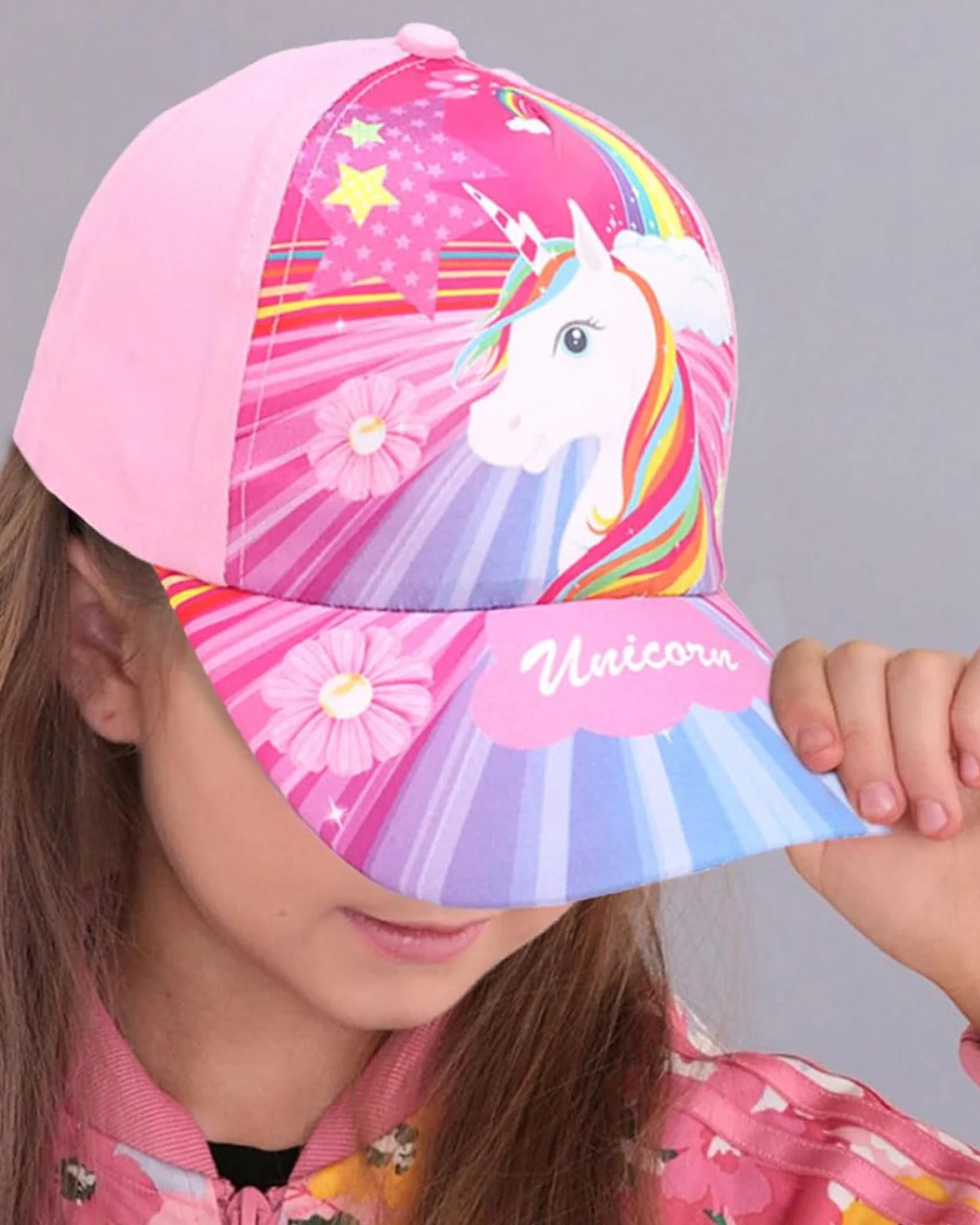 Gorra de Béisbol para Niñas Gorra de Camionero para Niños Gorras Ajustables con Visera de Sirena, Unicornio Rosa Colorido