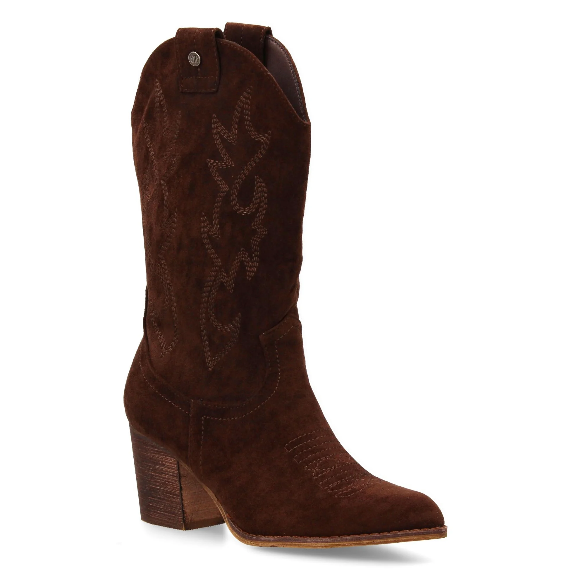 Bota Campera con Tacon, Comodas, Bordado en Cana y Empeine, Estilo Vaquero Cierre de Cremallera, Ideales Otono Invierno