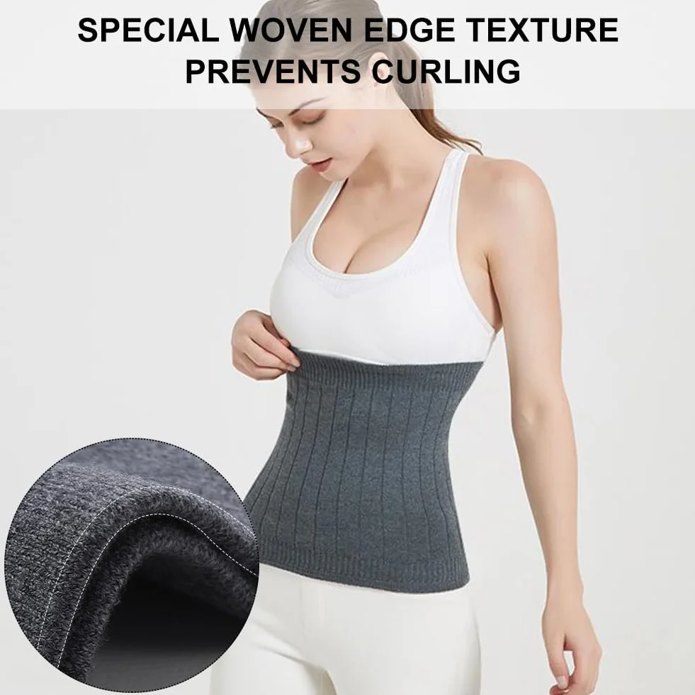 Calentador Lumbar Térmico de Punto Invierno Unisex, Calentador de Riñón Cinturón Elástico Cintura, Faja Lumbar Caliente Protector Abdominal para Invierno Prevenir el Resfriado del Vientre, Gris, L
