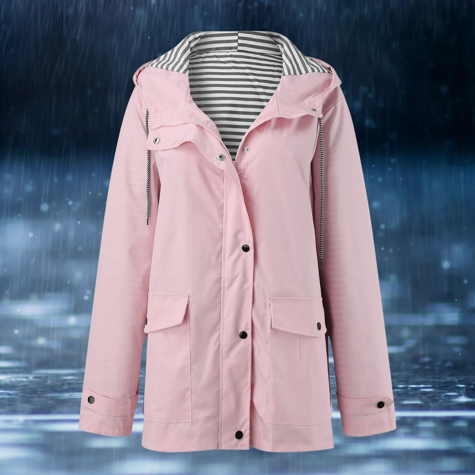 Genérico Cortavientos Impermeable Mujer-Sudadera Con Capucha Para Mujer Abrigo Impermeable Para La Lluvia Bolsillos SóLidos Chaqueta Con Cremallera Entrenamiento Chaqueta De Lluvia A De Al Libre