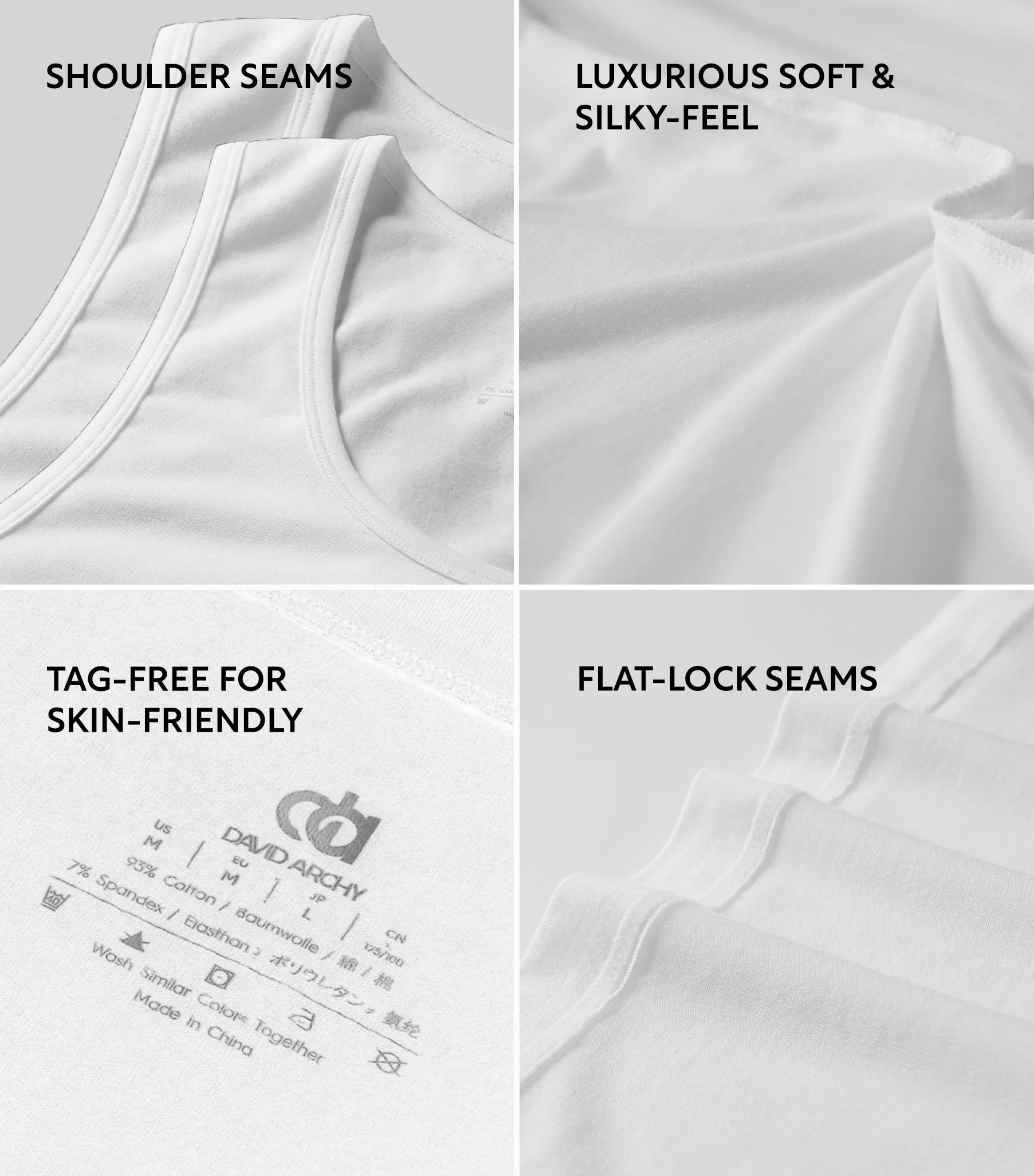 DAVID ARCHY Camisetas de algodón para hombre, con cuello en V o cuello redondo que absorben la humedad, lisas, supersuaves, paquete de 3, Camiseta sin mangas: color blanco y algodón, XX-Large