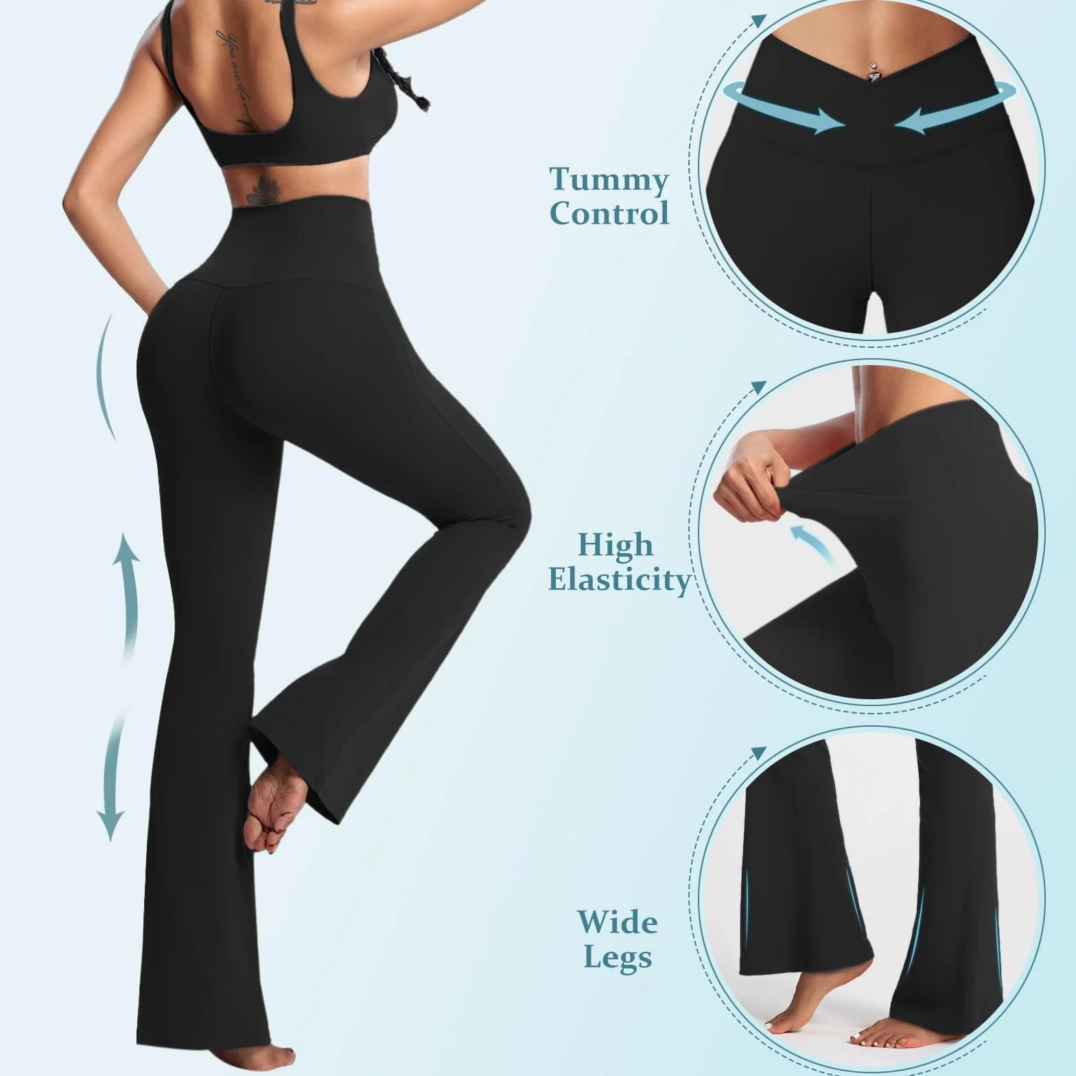 Pantalones Campana Mujer Cintura Alta Mallas Deportivas Push Up Pantalones de Yoga Pants Casual Mujer Elasticos Acampanados Flared Leggins Deportivos Danza Fitness