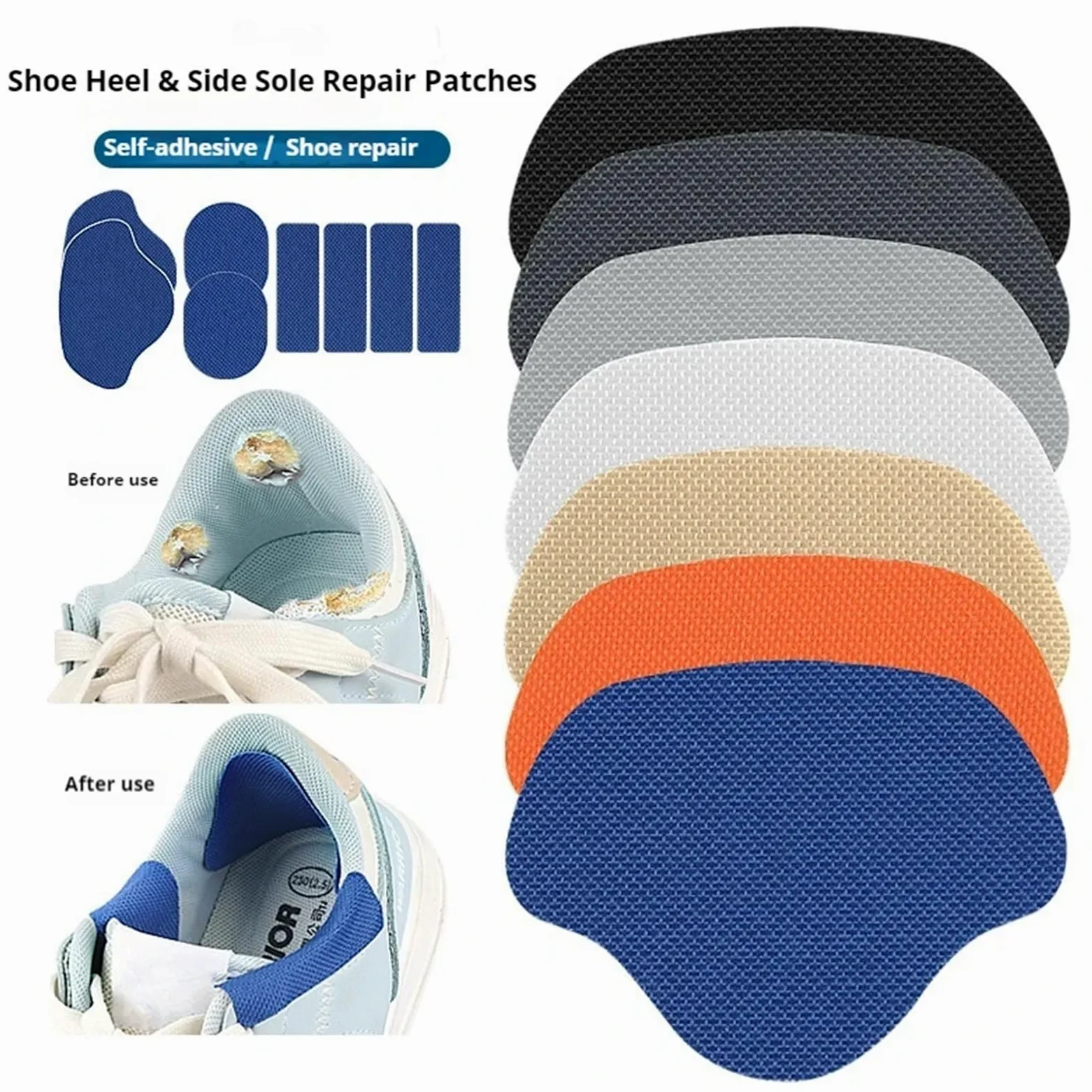 3 juegos de zapatillas deporte, reparación talón, daño lateral del zapato, parche adhesivo, uso adecuado for una amplia gama zapatos per punta e tallone di sneakers