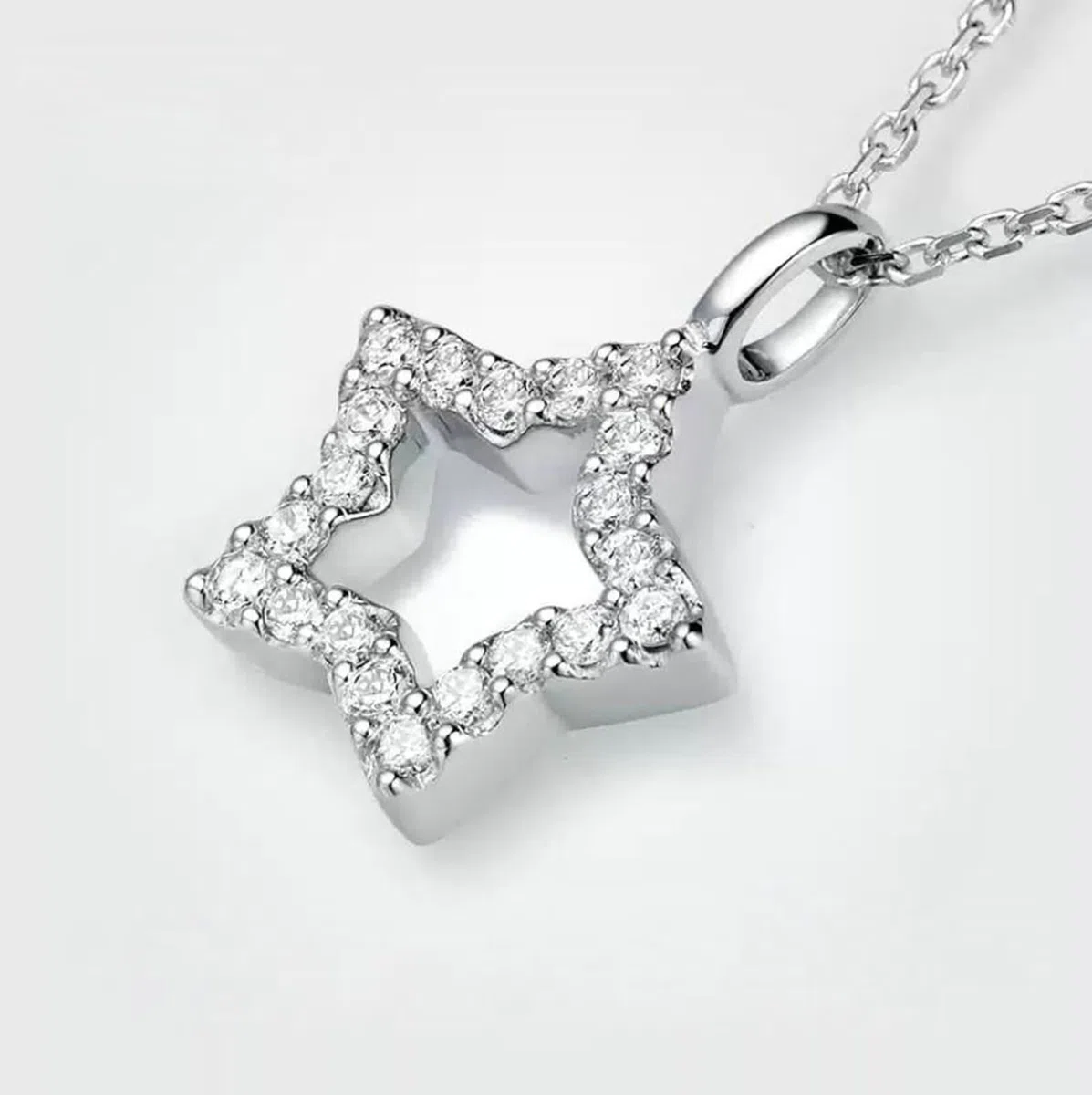Collar con colgante para mujer, collar largo para mujer, estrella hueca con diamante de 0,15 quilates, oro blanco de 9/14/18 quilates, 45 cm