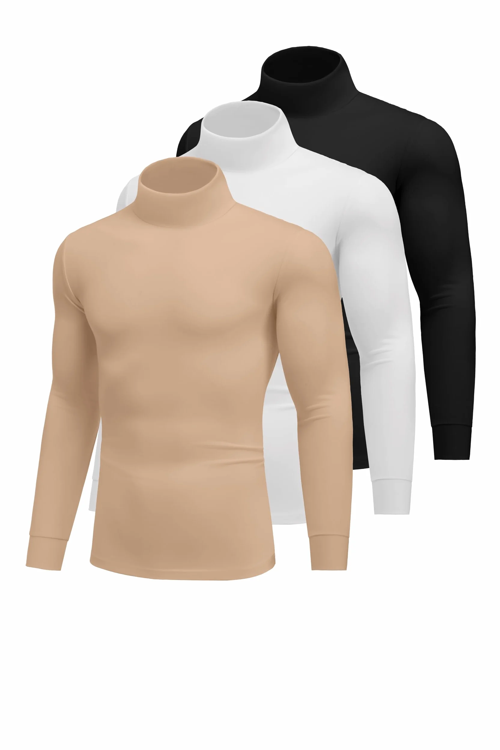 Ekouaer 3pcs Hombre Camiseta Interior Térmica Invierno Camiseta Manga Larga con Cuello Alto Negro+Blanco+Caqui 2XL