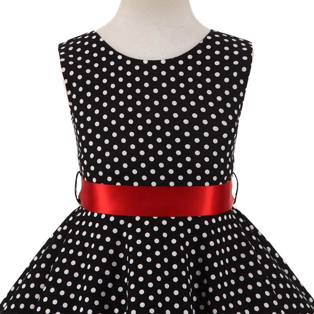 vestido de verano para niña estampado flores estilo vintage los años 50 lunares fiesta princesa con algodón retro cinturón cadera