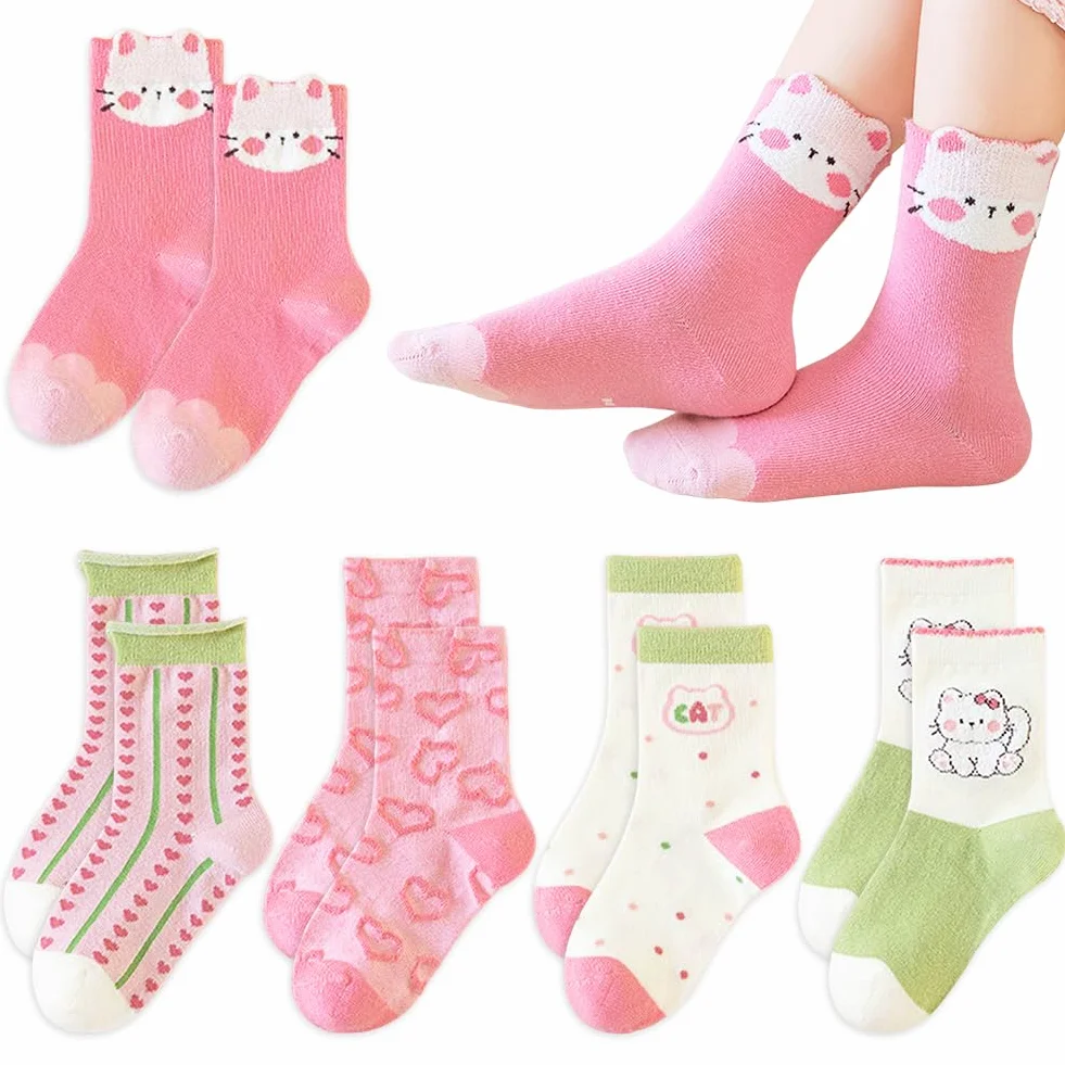Calcetines para Niños Niña, Calcetines de Pantorrilla, Calcetine Deportivos Algodón Bonitos, Ternera de Rosa Calcetine Gifts para Niñas y Amigas, 5-8 años