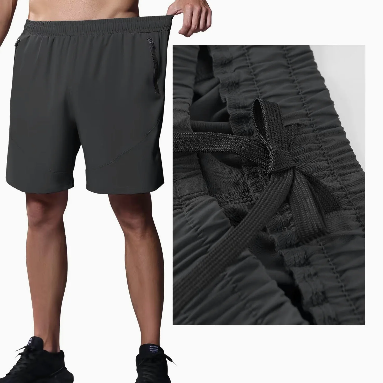 Pantalones Cortos Hombre Running Transpirable Shorts Deportivos Secado Rápido Pantalón Correr con Bolsillo con Cremallera