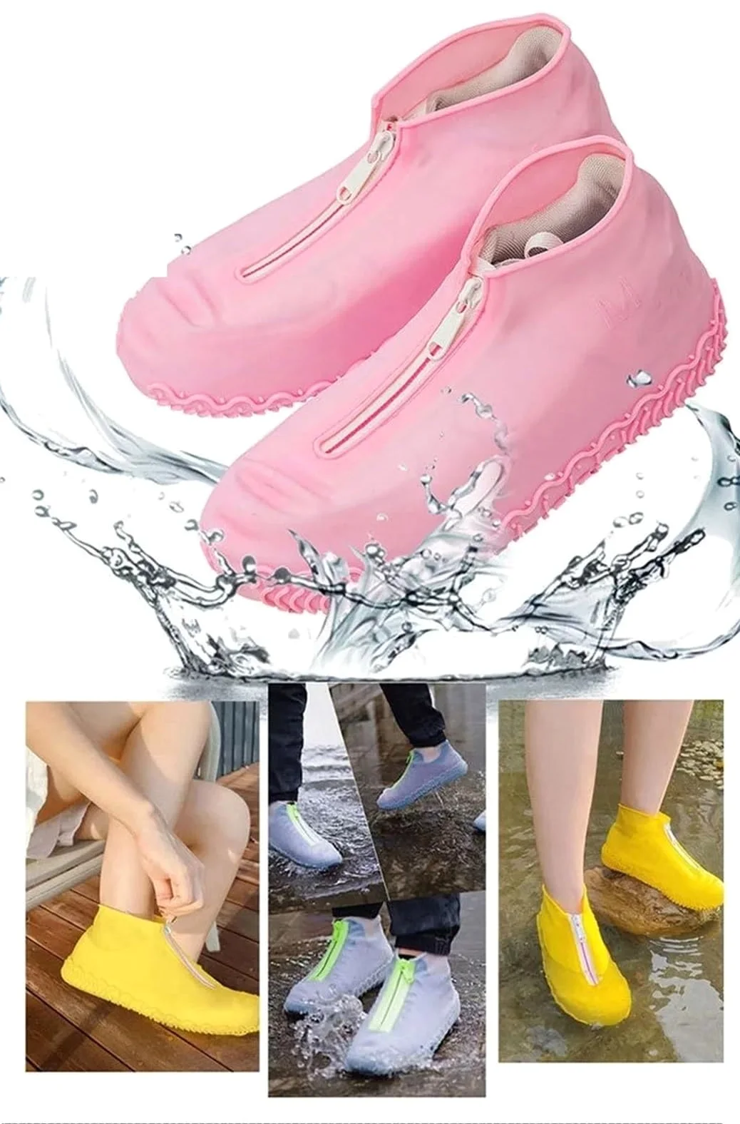 4 pares de zapatos for mujer y hombre, cubiertas con cremalleras, impermeables reutilizables for, antideslizantes silicona for lluvia para Protección