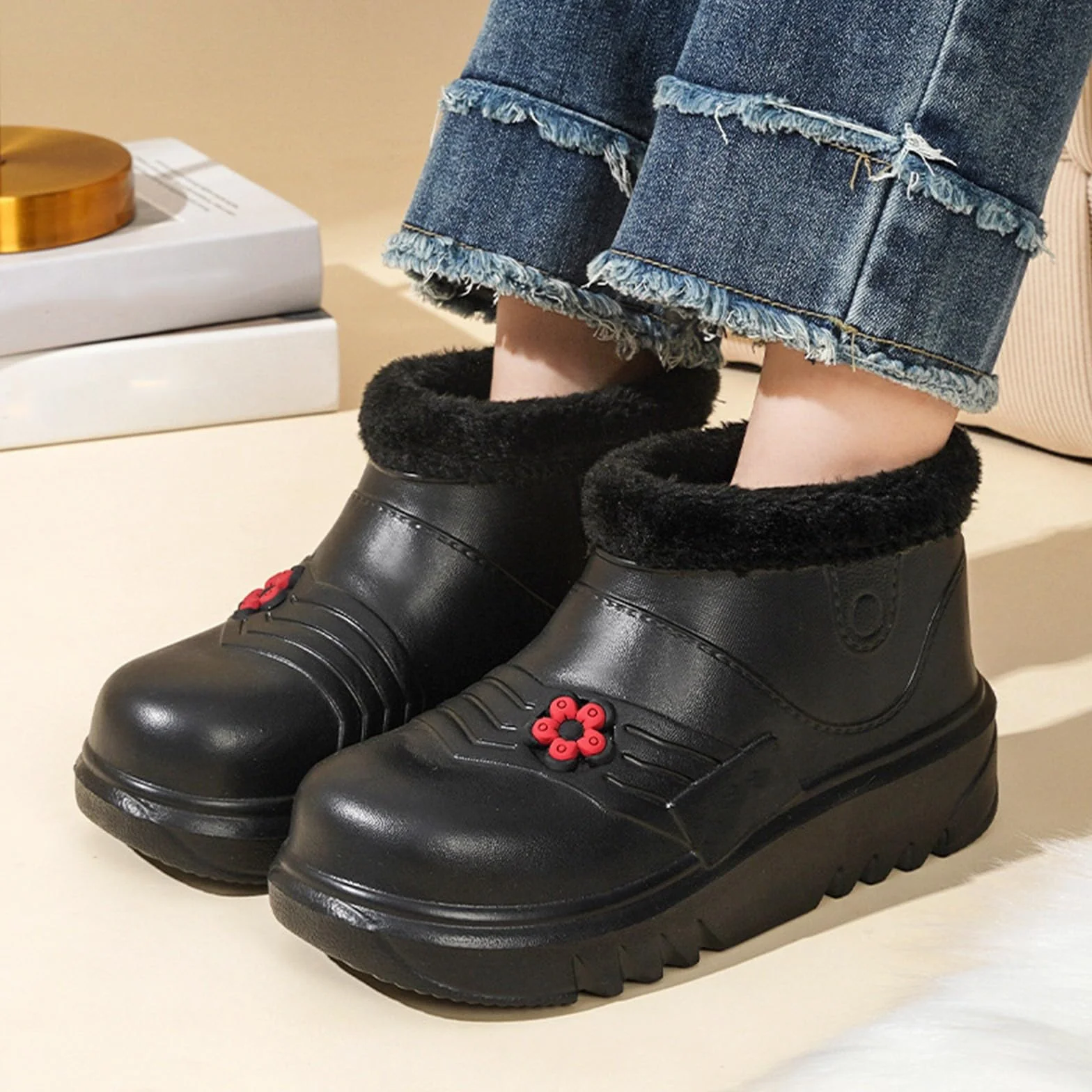 Botas de goma para mujer, forradas, botas de lluvia, botines de lluvia, impermeables, antideslizantes, zapatos de jardín, botas de goma cortas, botas de tobillo, botas de invierno, botas de goma