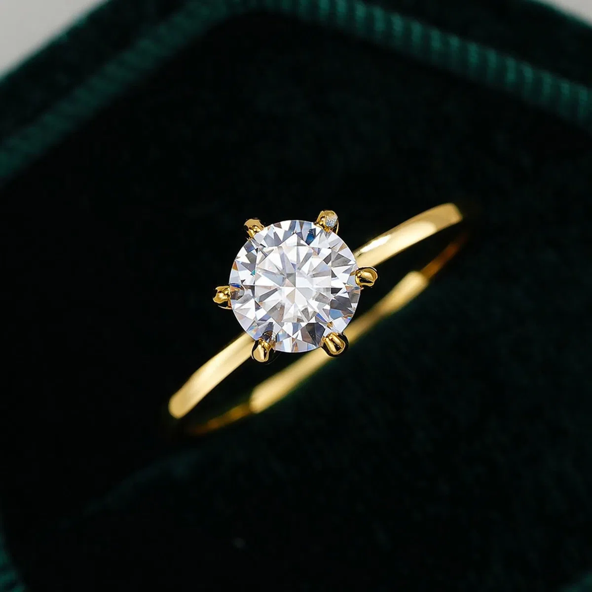 Anillo para mujer de oro con moissanite, alianzas de oro amarillo solitario, anillos de compromiso, anillo de compromiso de oro real