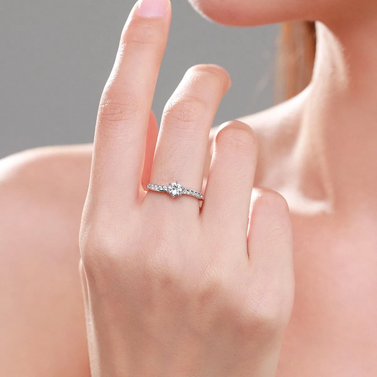 Anillos de boda de oro blanco, diamante cultivado en laboratorio, 0,5 ct, anillo de compromiso de oro auténtico, elegante anillo de boda para mujer