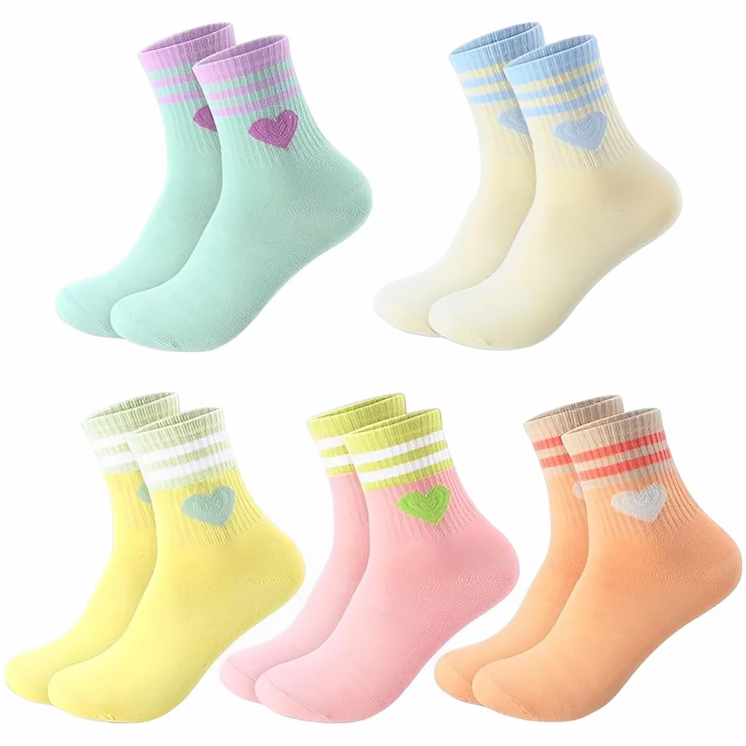 NHQZ 5 Pares calcetín Corazón Tenis Niña, Algodón, Calcetines Blancos Mujer