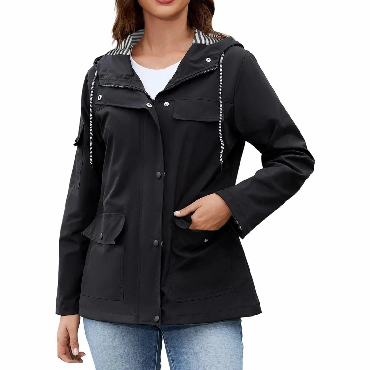 Genérico Chubasquero Mujer Impermeable-Anoraks Para Mujer Chaqueta Informal Con Capucha Y Bolsillo Cortavientos Para Uso Diario Prenda De Abrigo Ideal Para El Invierno Con Un Estilo VersáTil
