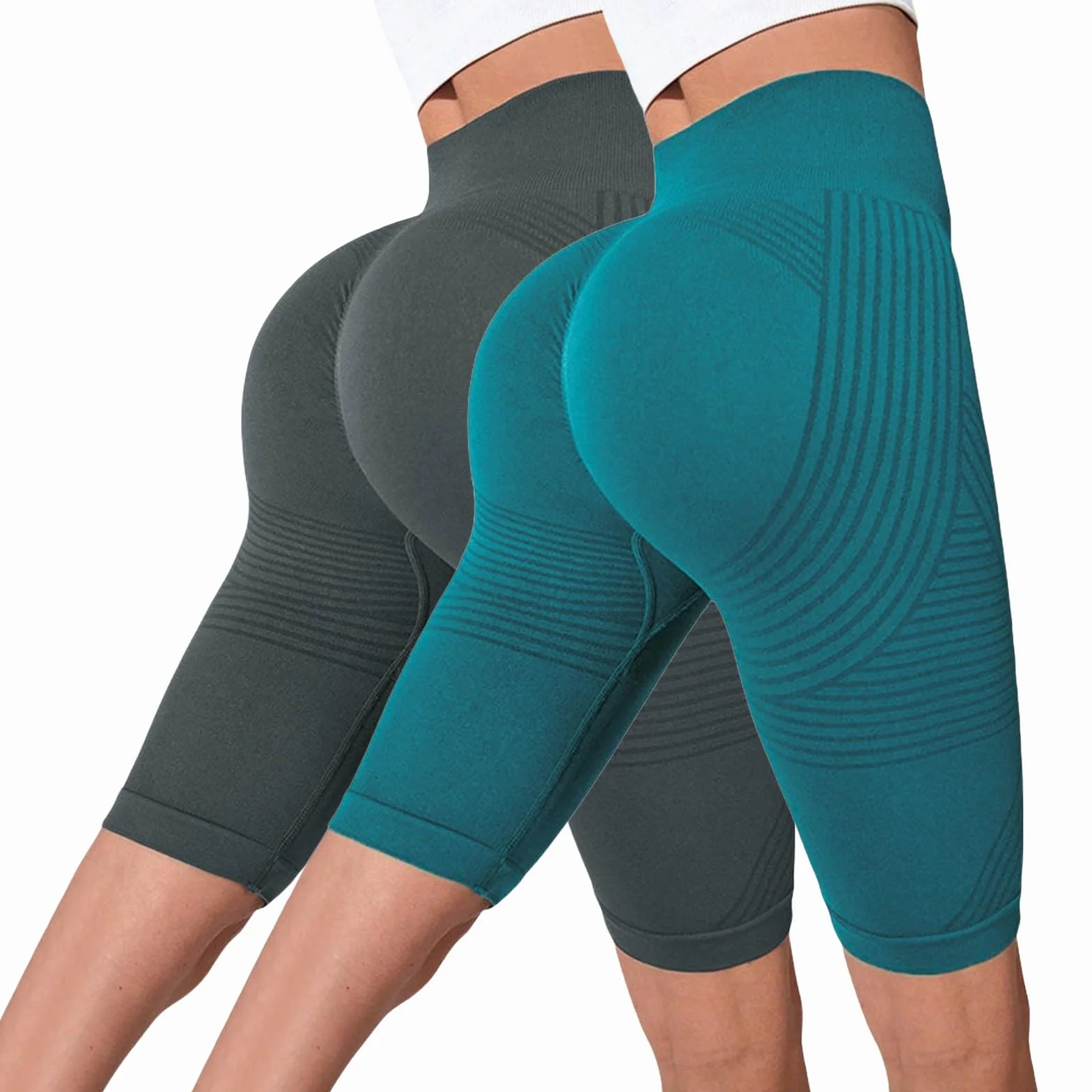 2 Pack Leggins 3D Anticelulitico Corto Original, Cuerpo Anticelulitis Push Up Cortas Leggins Cintura Alta Elásticos Transpirables Mallas de Compresión para la Celulitis