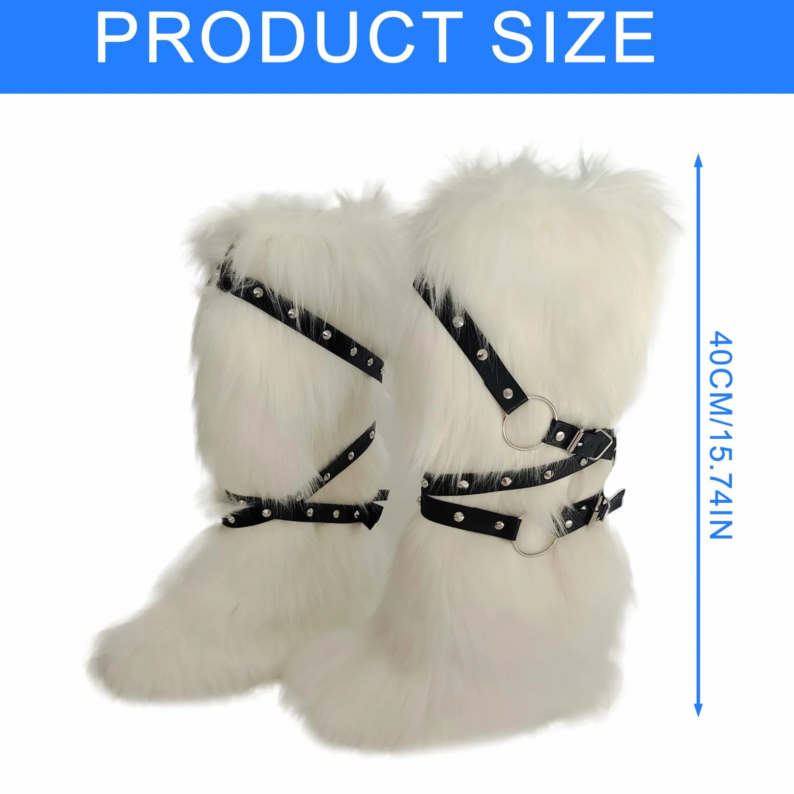 Calentadores de piernas de piel sintética para mujer, remache punk, arnés de piernas, mullido, fundas de botas de nieve, calcetines para fiestas e informales