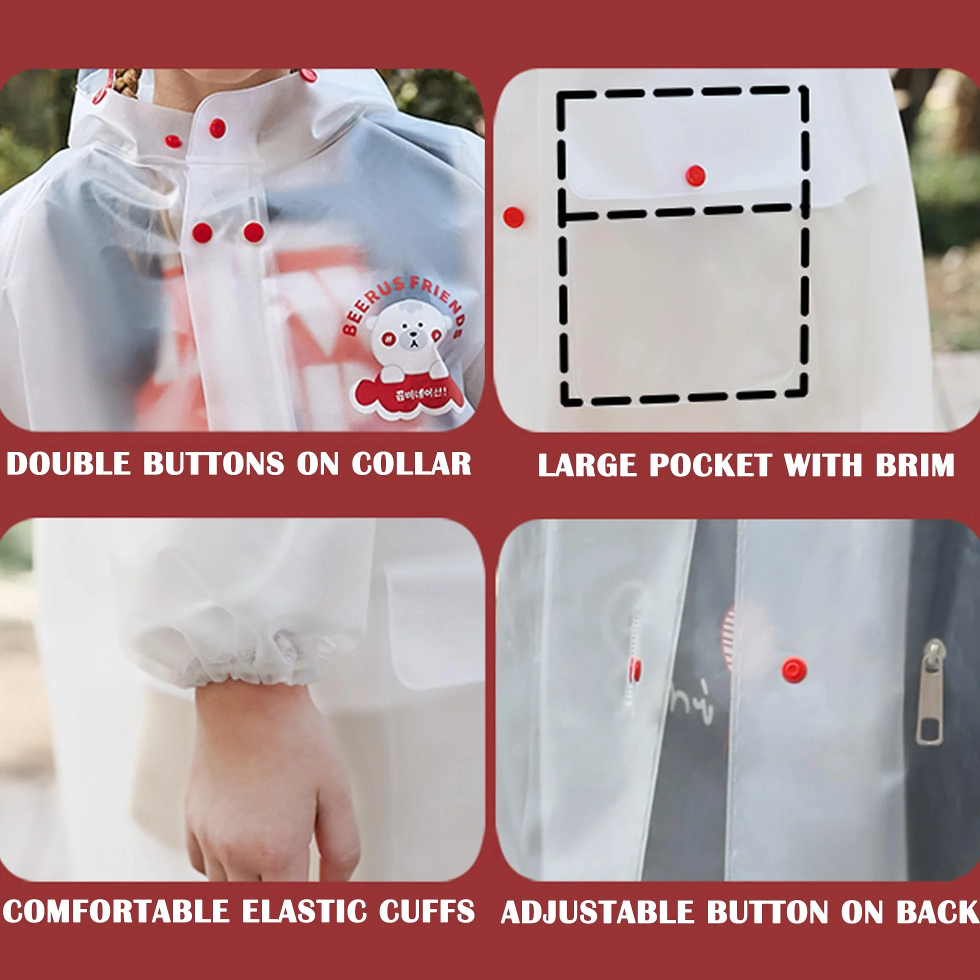 Fewlby Abrigos Impermeables Chubasquero para Niño Niña Poncho de Lluvia Transparente Chaqueta Impermeable con Capucha Infantiles Reutilizable Traje de Lluvia 6-16 Años