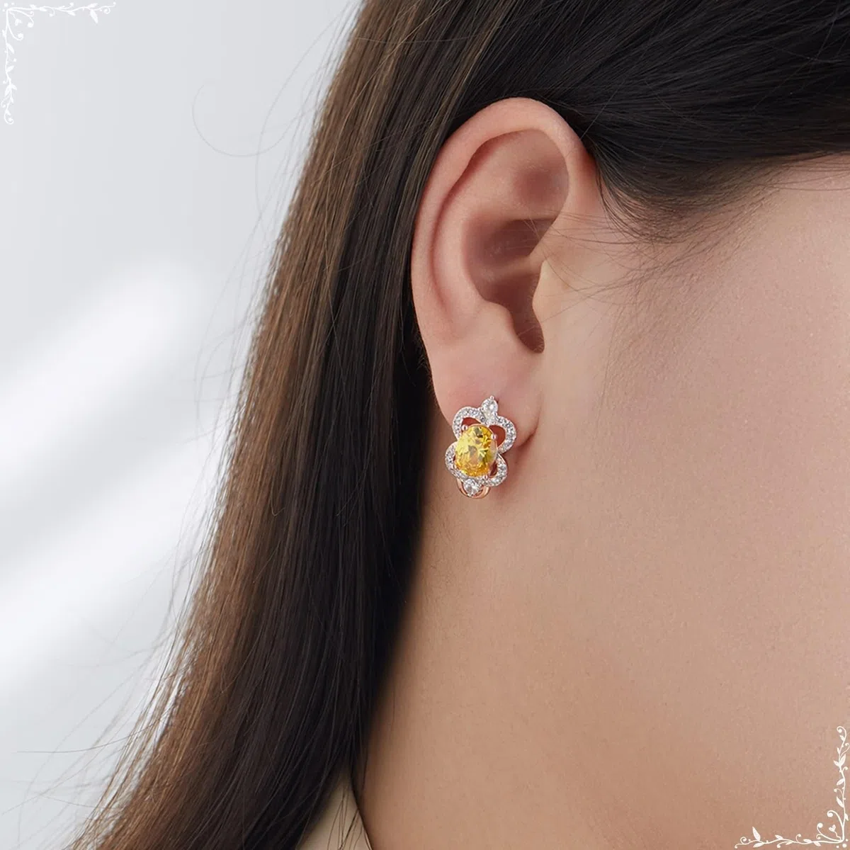 AMDXD Pendientes de mujer de oro rosa de 9 quilates Au375, "8" flores de aro con citrino amarillo, oro rosa de 9 quilates, pendientes de moissanita, sin níquel, joyas de oro real