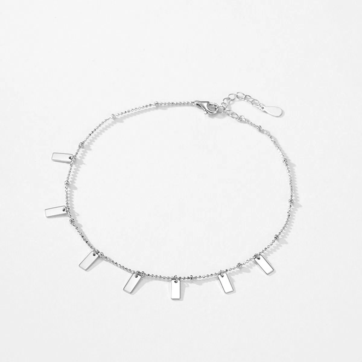 Pulseras de Oro Blanco para Mujer 9Kilates / 14Kilates / 18Kilates, Cadena con Rectángulo, Cadena Extensible 16 CM + 5 CM, Pulsera de Mujer Plata