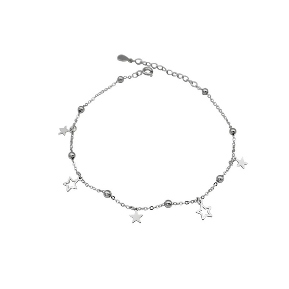 Tobillera Boho Au585 de oro blanco, 14 quilates con estrella para mujer, pulseras para niñas y mujeres, 23 cm de longitud