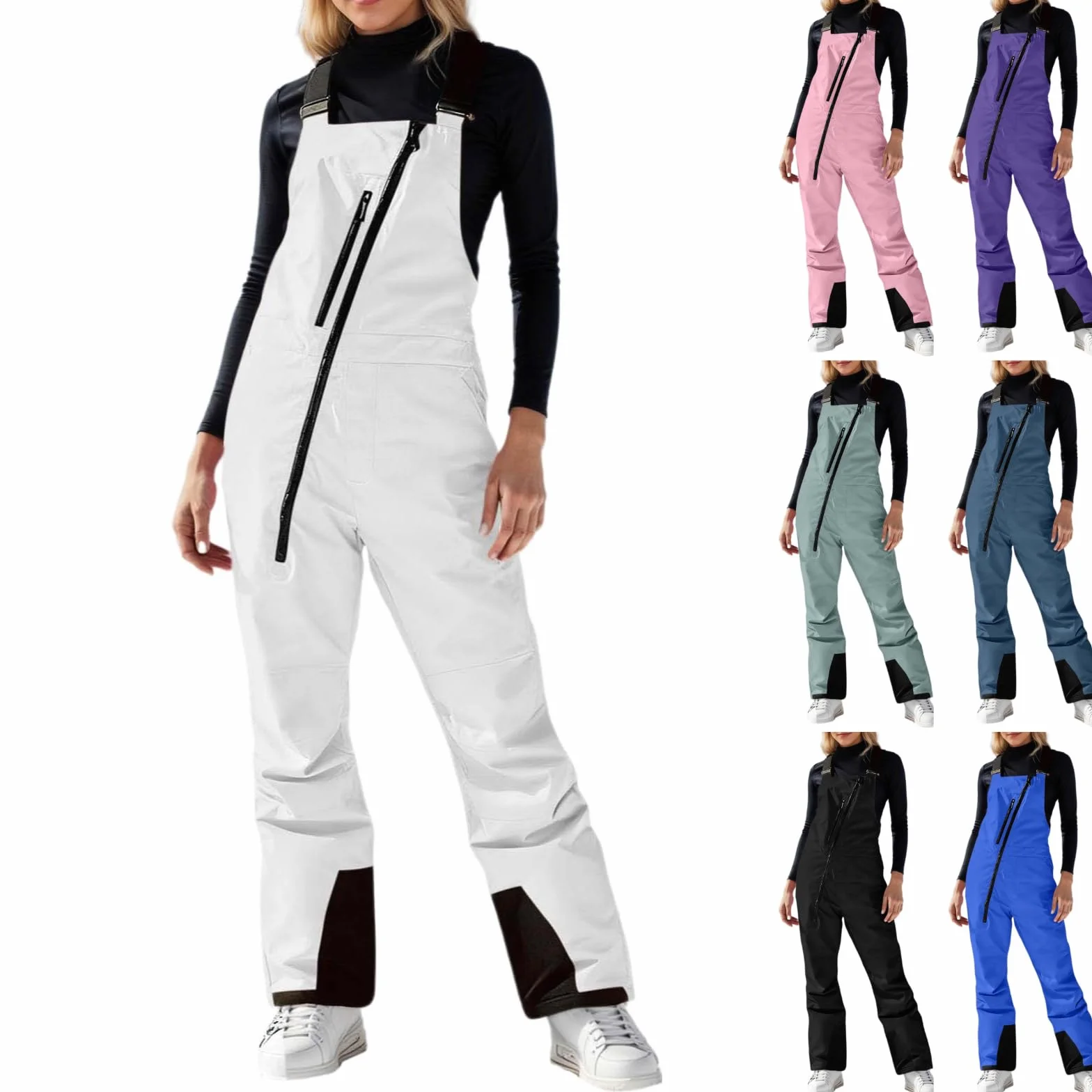 Pantalones de esquí para mujer impermeables térmicos con peto ajustable resistentes al viento snowboard