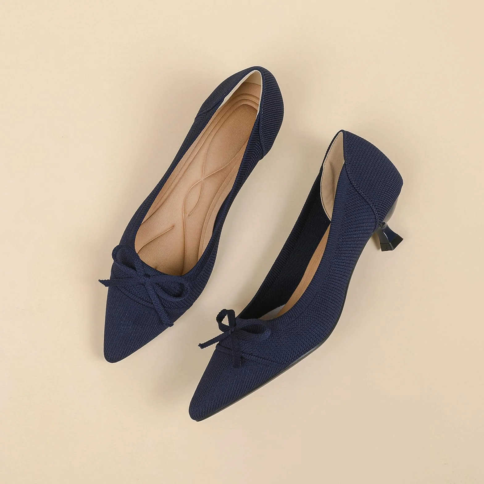 Zapatos de Punto Mujer Tacón Gatito Cerrados Elegantes y Comodas Bombas Tacón Bajo Zapatos Tacón Clásicos para Bodas y Fiestas,1506-1