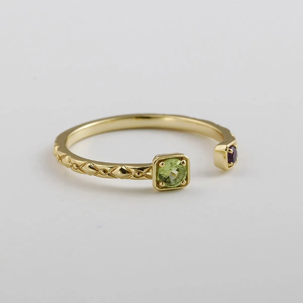 Gold Au 375/585/750 - Anillos de amistad con peridoto, forma de anillo abierto