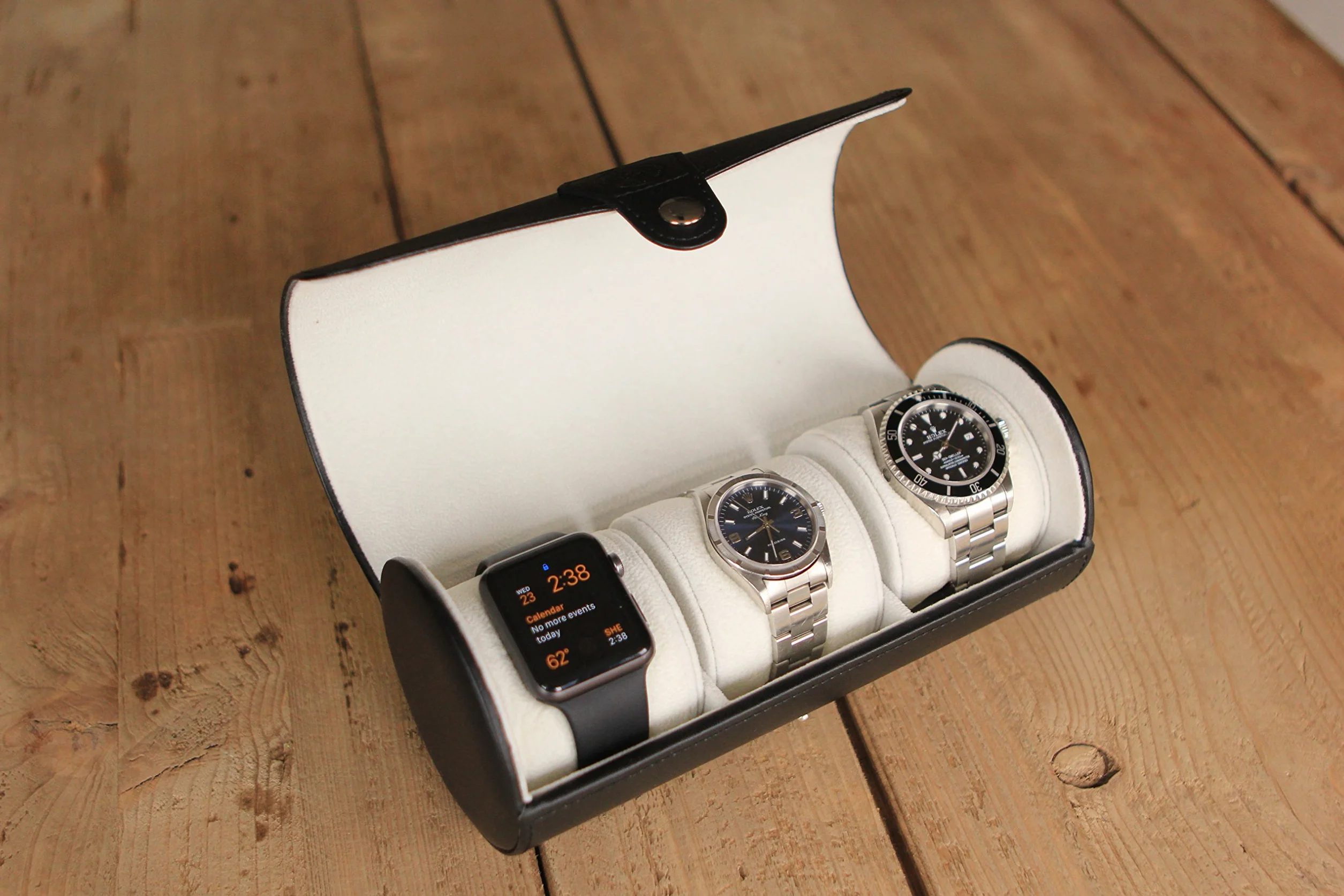 Case Elegance - Organizador de relojes, en rollo. Piel sintética.