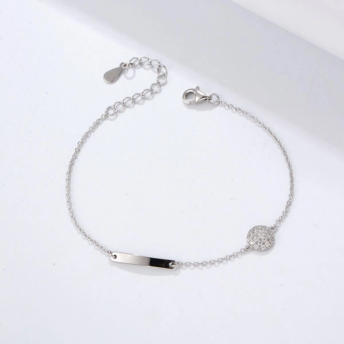 Pulsera de Mujer de Oro Amarillo 9Kilates / 14Kilates / 18Kilates, Redondo con Diamante, Cadena Extensible 16 CM + 5 CM, Pulseras de Cadena Oro Ajustable Mujer