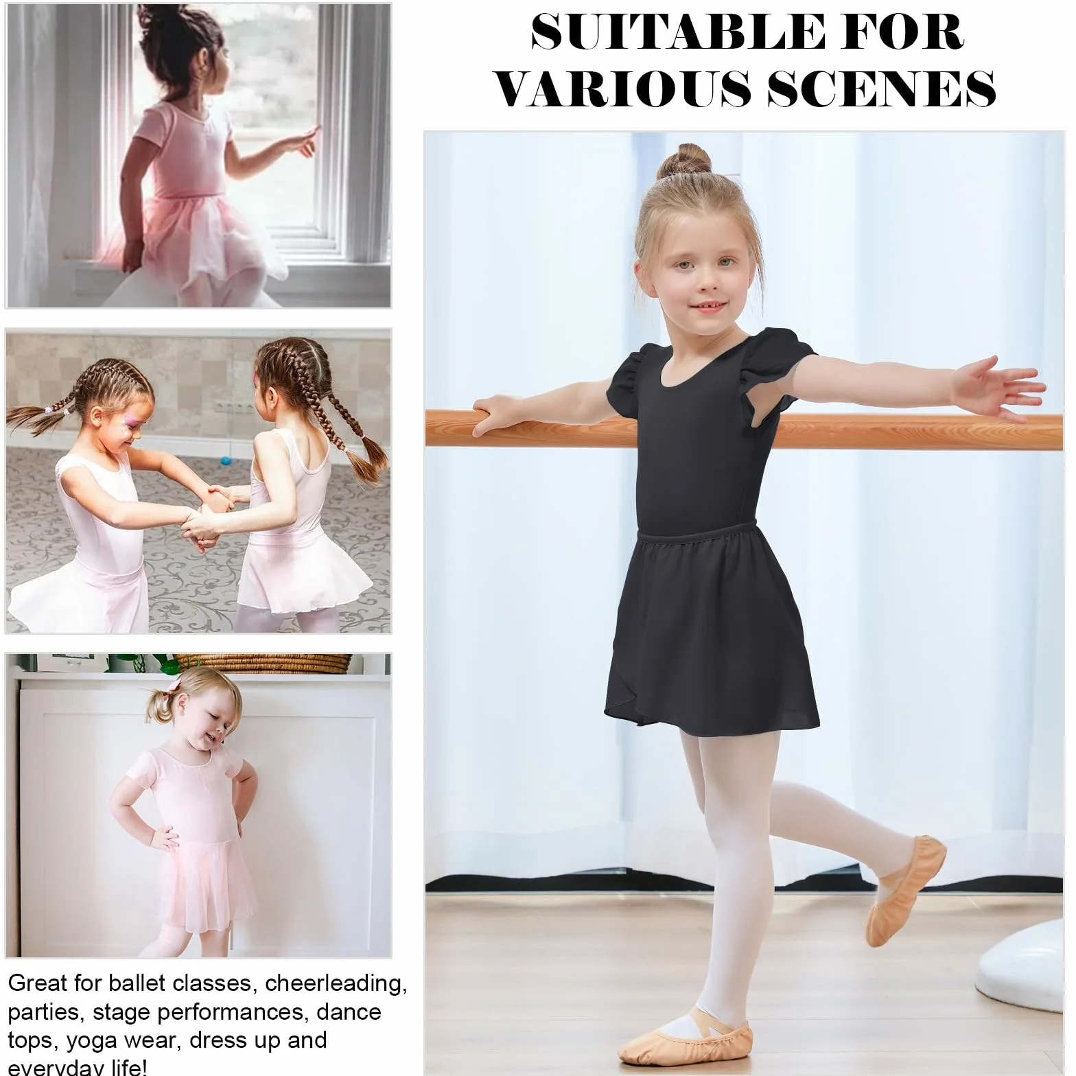 Bezioner Maillot Ballet Niña con Falda Removible Vestido Baile Manga de Soplo