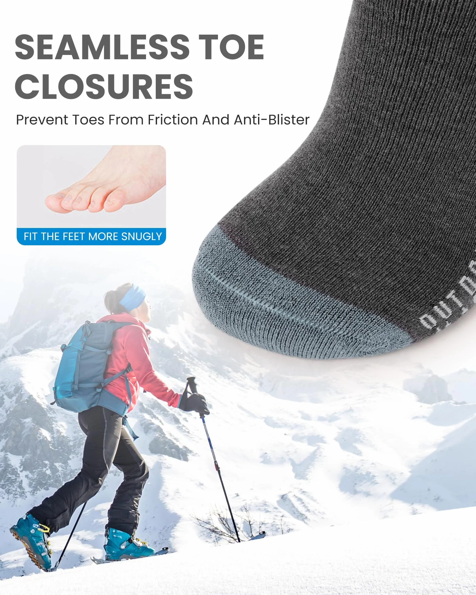 OutdoorMaster Calcetines de Esquí de Lana Merino Unisex para Hombre & Mujer, Calcetines Transpirables de Invierno para Snowboard y Deportes al Aire Libre con Diseño OTC/puño Antideslizante