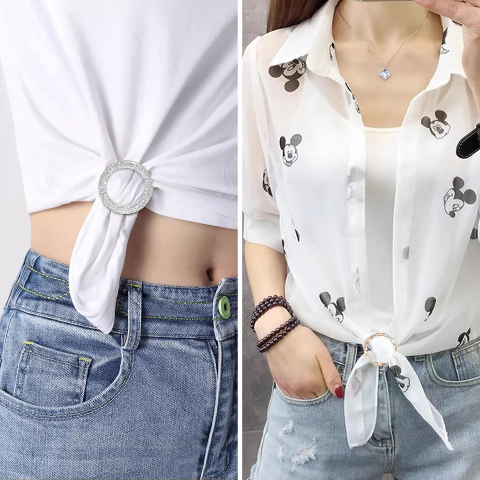 Juego de 12 pinzas para camisa redondas con hilo de metal, 2 tipos de pinzas para camisa ajustables, hebillas anudadas y cierres hechos de resina, hebilla de cinturón para mujer, hebilla para camisa