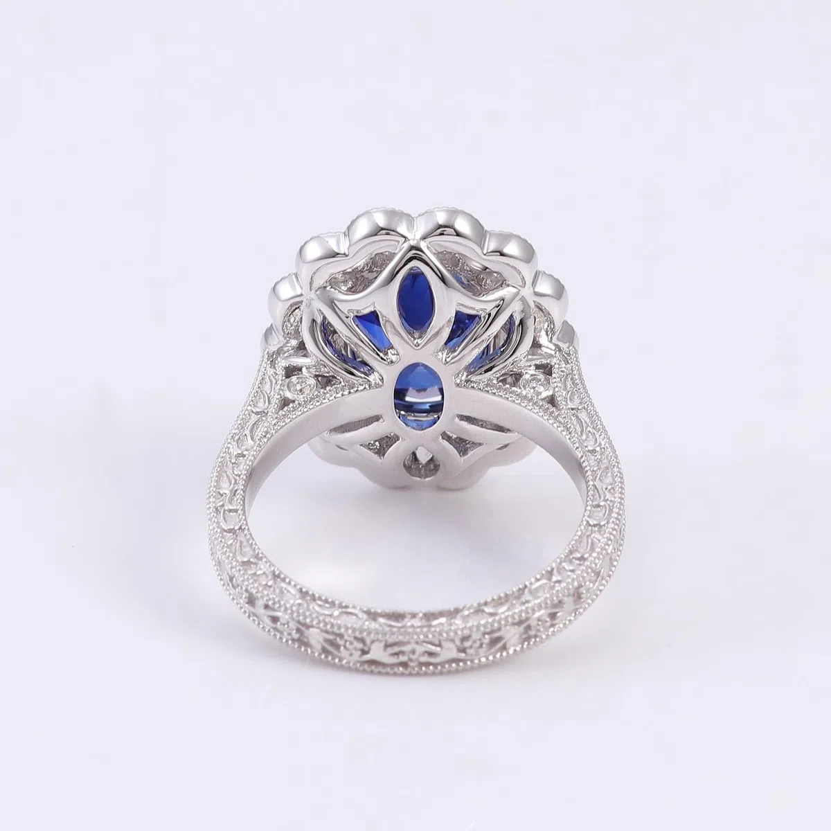 Regalo Amie Anillo de Fiancaille Oro Blanco 9 quilates zafiro creado en laboratorio flor talla lesbiana para madre Acción de Gracias Joyas