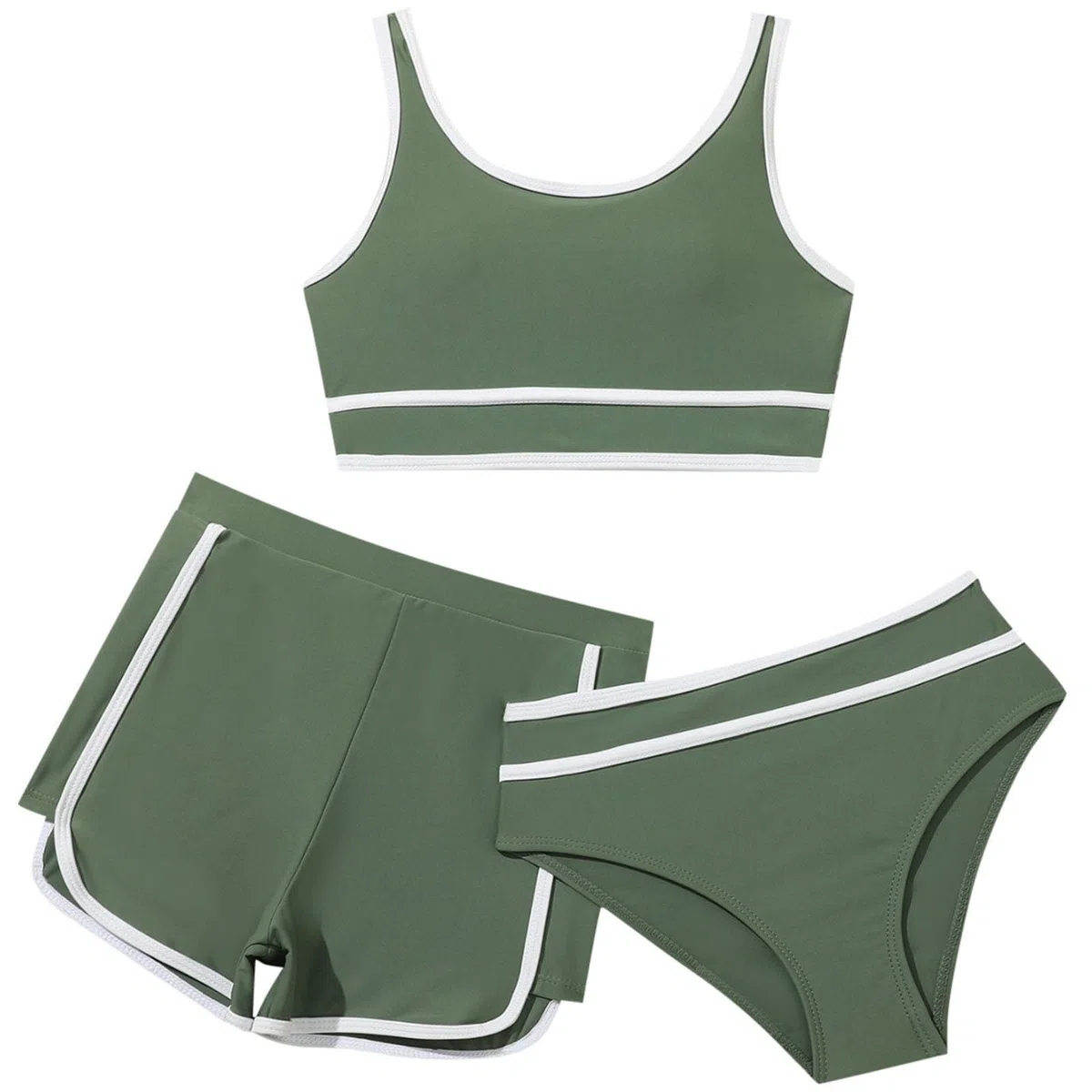 Generisch Bañador deportivo para niñas con pantalones cortos, juego de bikini de 3 piezas, trajes de baño deportivos