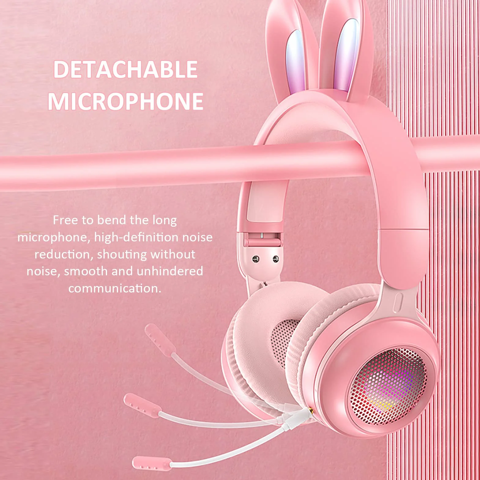 Auriculares para Niños, Auriculares Bluetooth 5.0 con Oreja de Conejo, Auriculares Inalámbricos Plegables con Luz LED sobre la Oreja, Soporte TF/AUX, Regalos para Niños, Niños Pequeños,(Rosado)