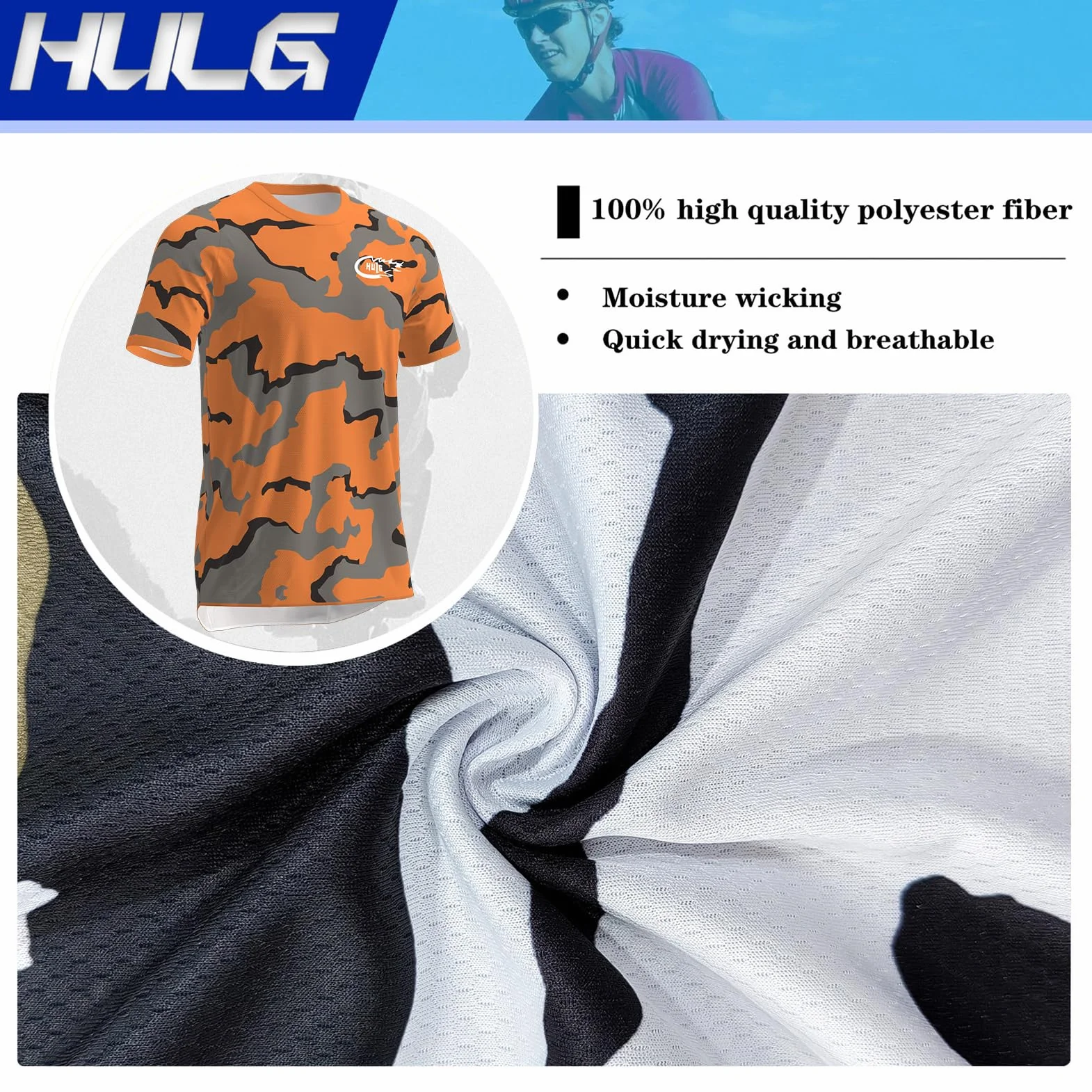HULG Camisetas de Ciclismo para Hombre, Camiseta Corta de Mountain Bike/MTB