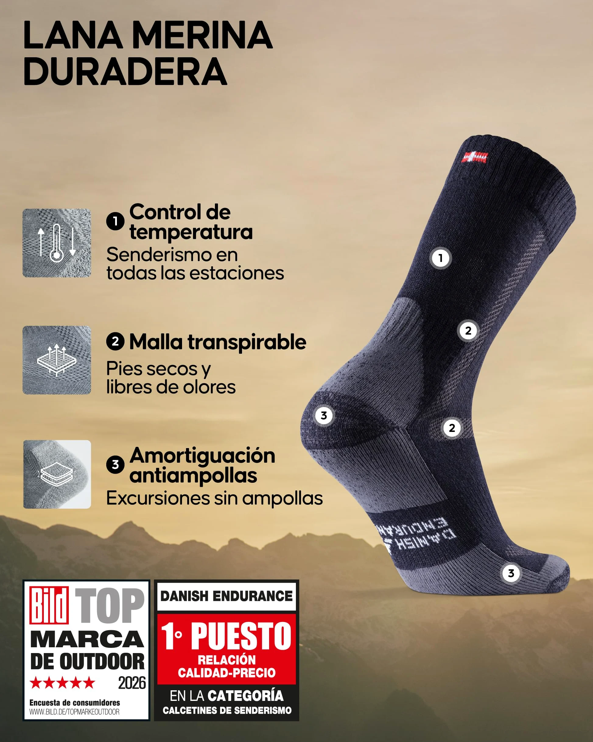 DANISH ENDURANCE Calcetines Senderismo Lana, 3 y 5 Pack MC (1xVerde, 1xLight Gris, 1xAzul Marino Azul) 48-51