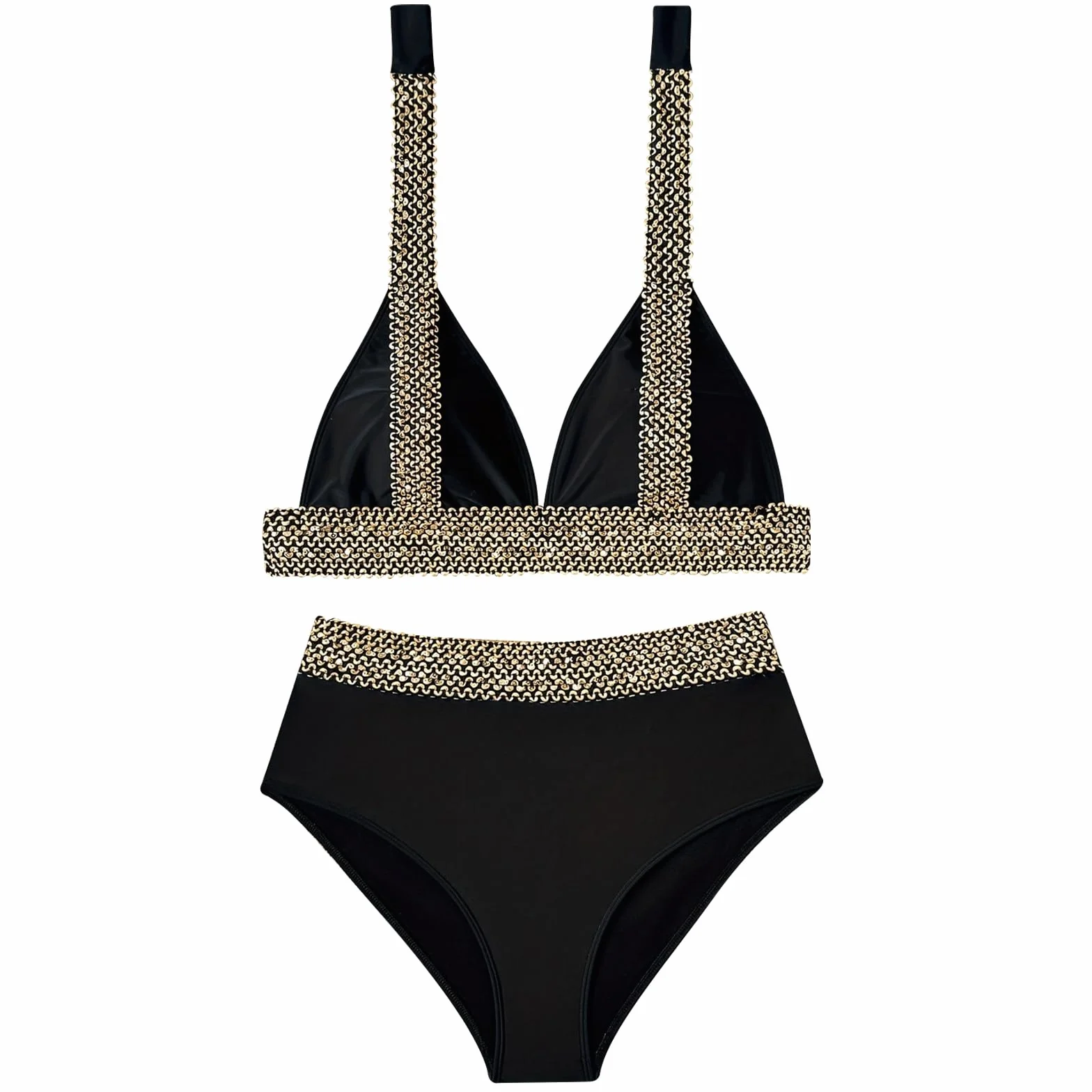 Traje de Baño 2 Piezas Mujer Push up Cuello en V Bikini Sexy Cintura Alta para la Playa