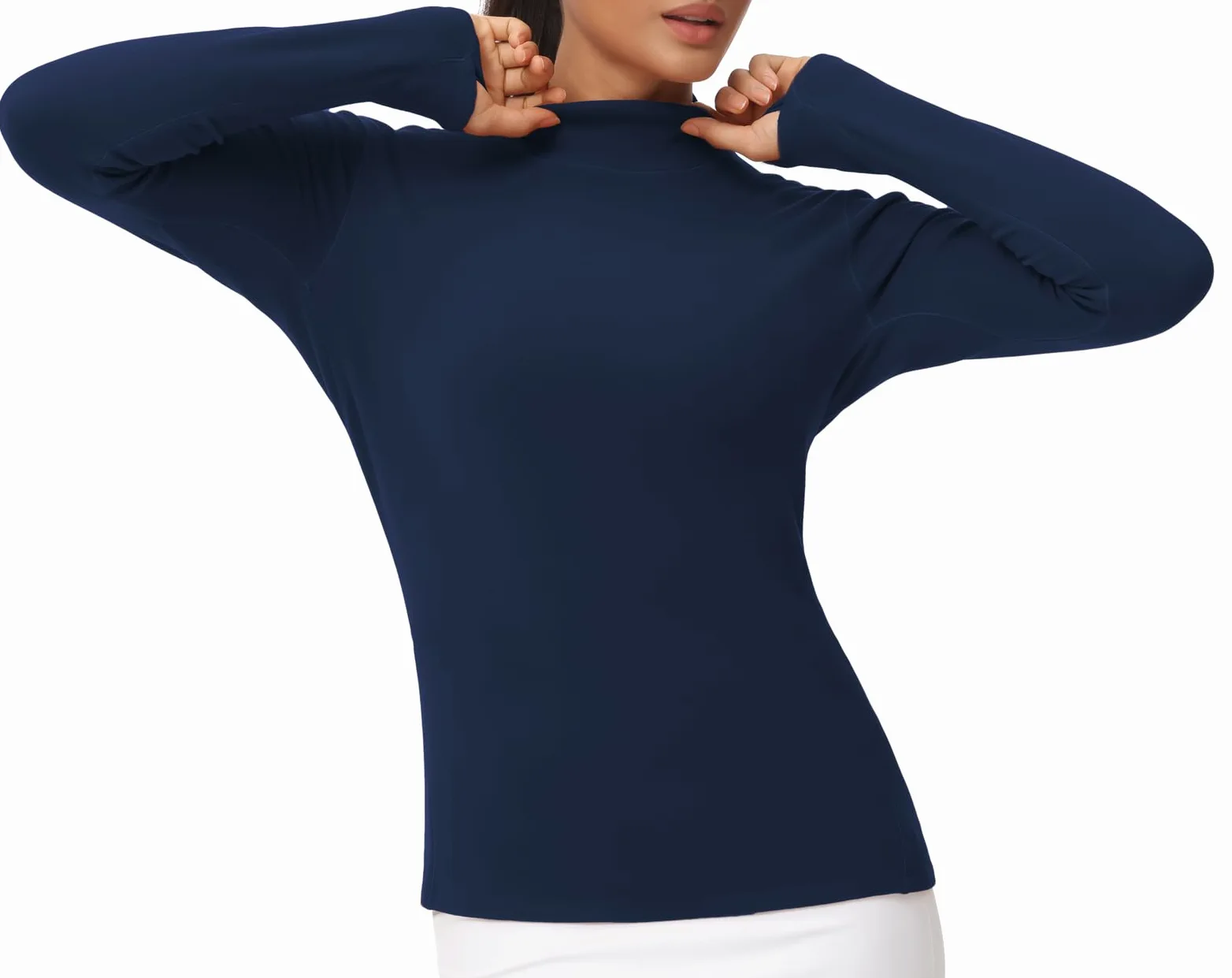 THE GYM PEOPLE Camiseta Interior de Cuello Alto para Mujer, Manga Larga, Forro Polar, Ropa Interior térmica, Jersey con Agujero para el Pulgar
