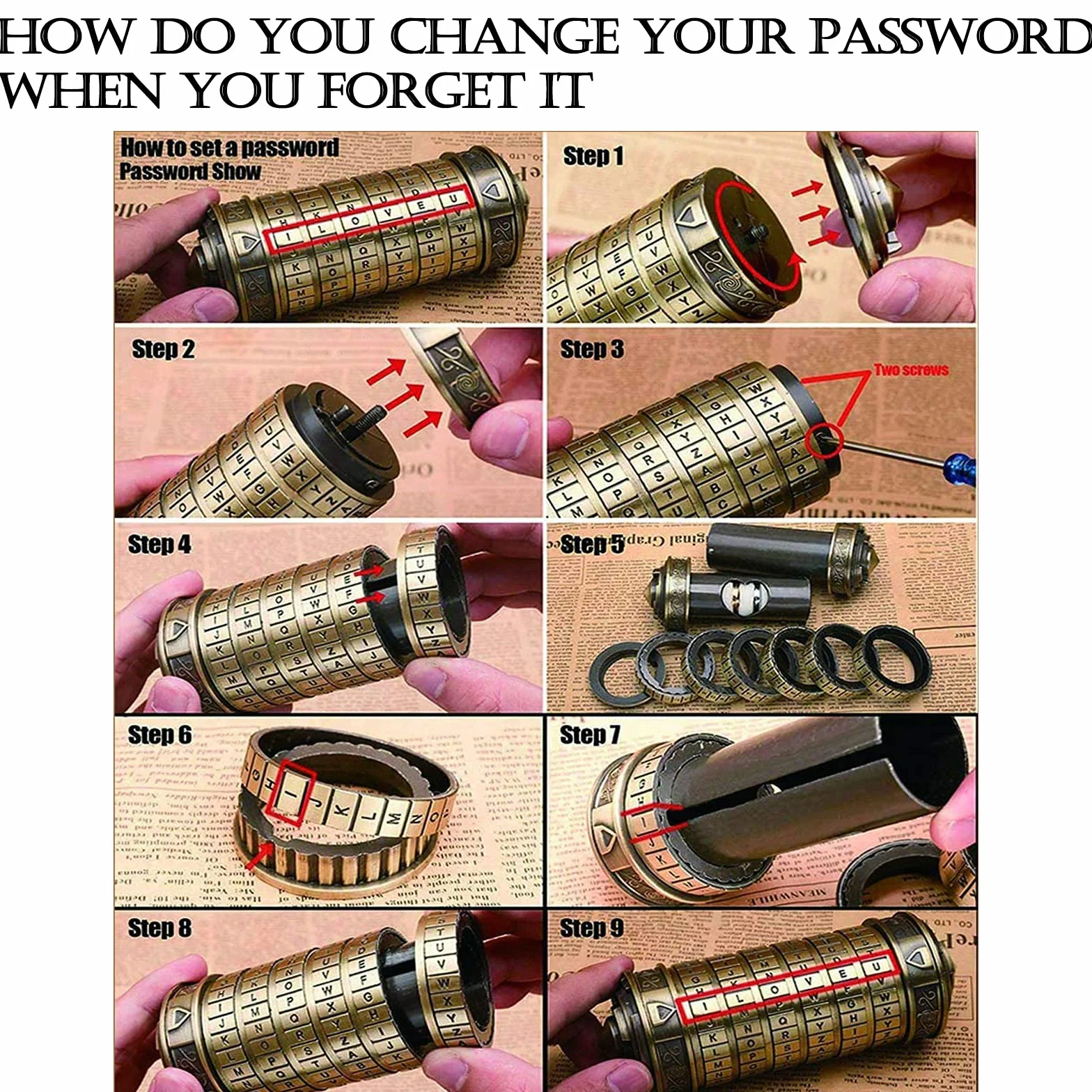Da Vinci Code Cryptex Metal Lock Prezent Originalny dla Mężczyzn Kobiet