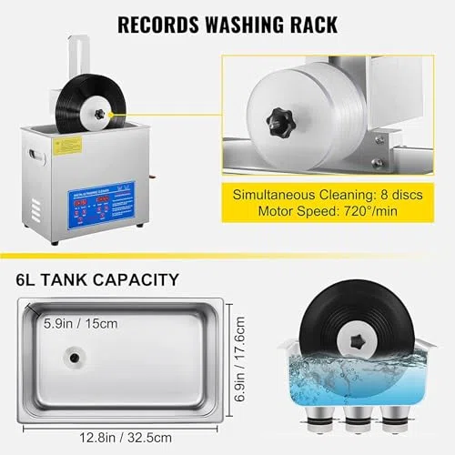 Limpiador ultrasónico de discos, sistema de limpieza profunda de doble cara giratorio automático de alta eficiencia para discos de vinilo y joyas, herramienta de limpieza profesional
