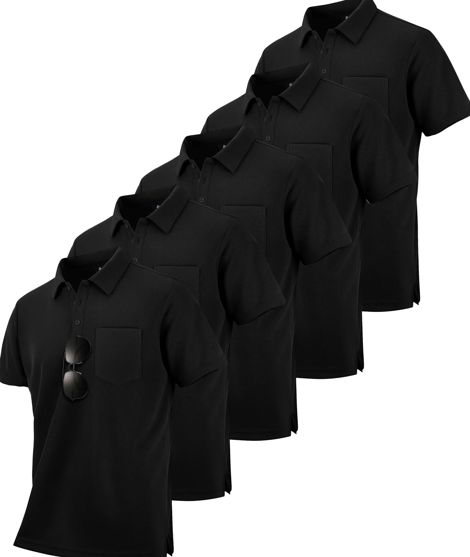 JACKETOWN Pack de 5 polos de manga corta para hombre, camiseta funcional de verano, conjunto de polo elástico en 4 direcciones, transpirable, deportivo, polo de golf, camiseta con botones, tallas M