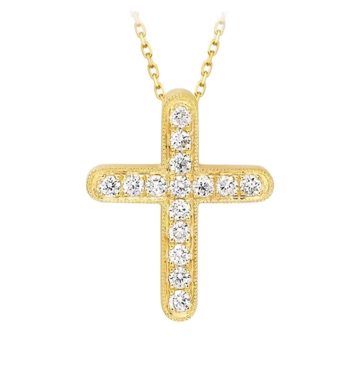 Collar de cadena para mujer, collar de mamá para mujer, cruz con diamante de 0,22 quilates, oro amarillo de 9/14/18 quilates, 45 cm