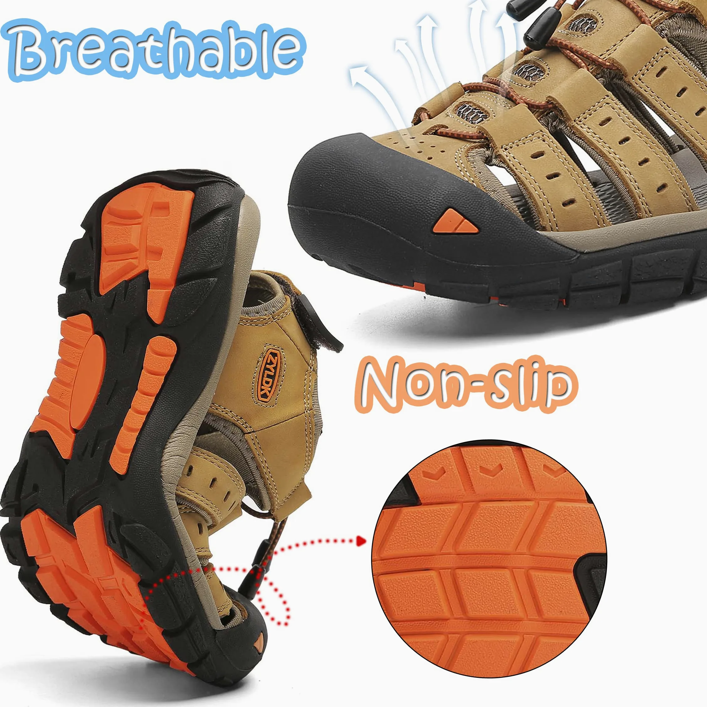 Sandalias de Senderismo para Hombres Verano Exterior Deportivas Zapatos Trekking Casual Zapatos de Montaña Cuero Sandalias de Playa Antideslizante Verano EU38-46