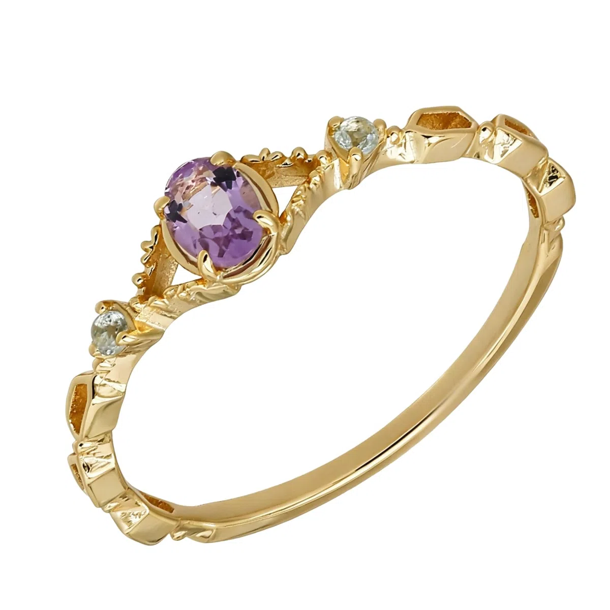 Anillo apilable de oro de 9 K/14 K/18 K, fino, vintage, calado, amatista, topacio, anillo de compromiso, joyas de oro real para mujer,