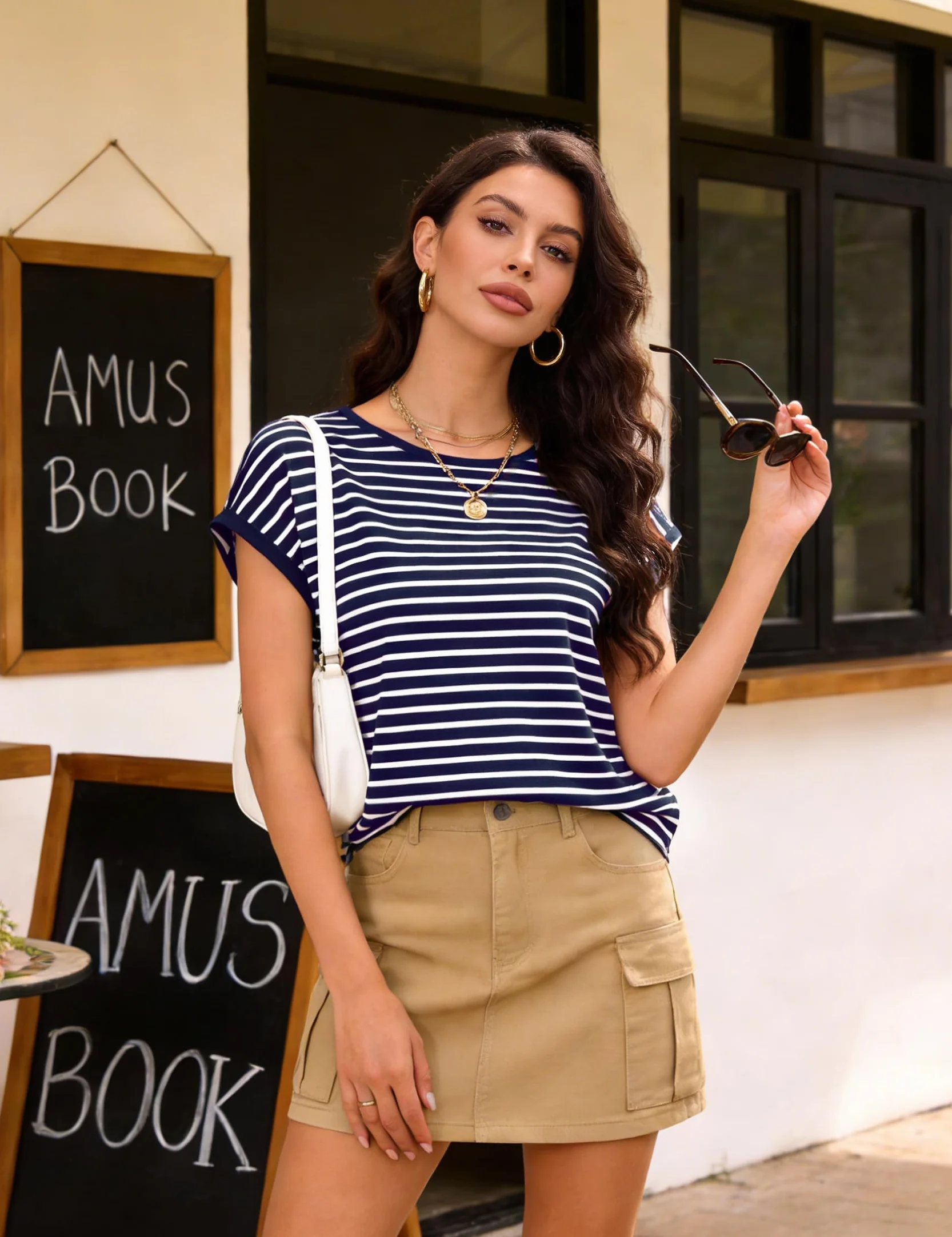Camiseta Manga Corta Mujer Cuello Redondo Top Mujer a Rayas Camisetas Basicas Corte Holgado y Cómodo Blusa Casual de Verano Diseño Ligero y Transpirable Ideal para Uso Diario