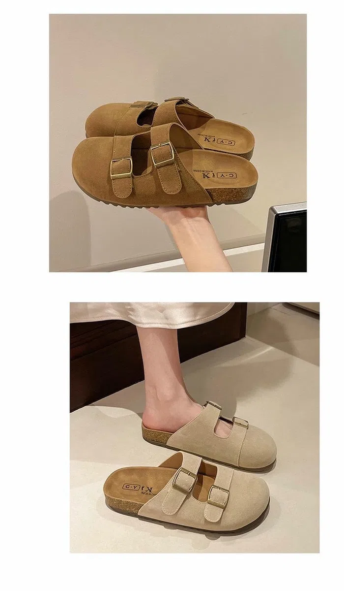 Zapatillas Mujer Resbaladizas De Suela Suave Retro Moda para Mujeres con Hebillas-beige-37